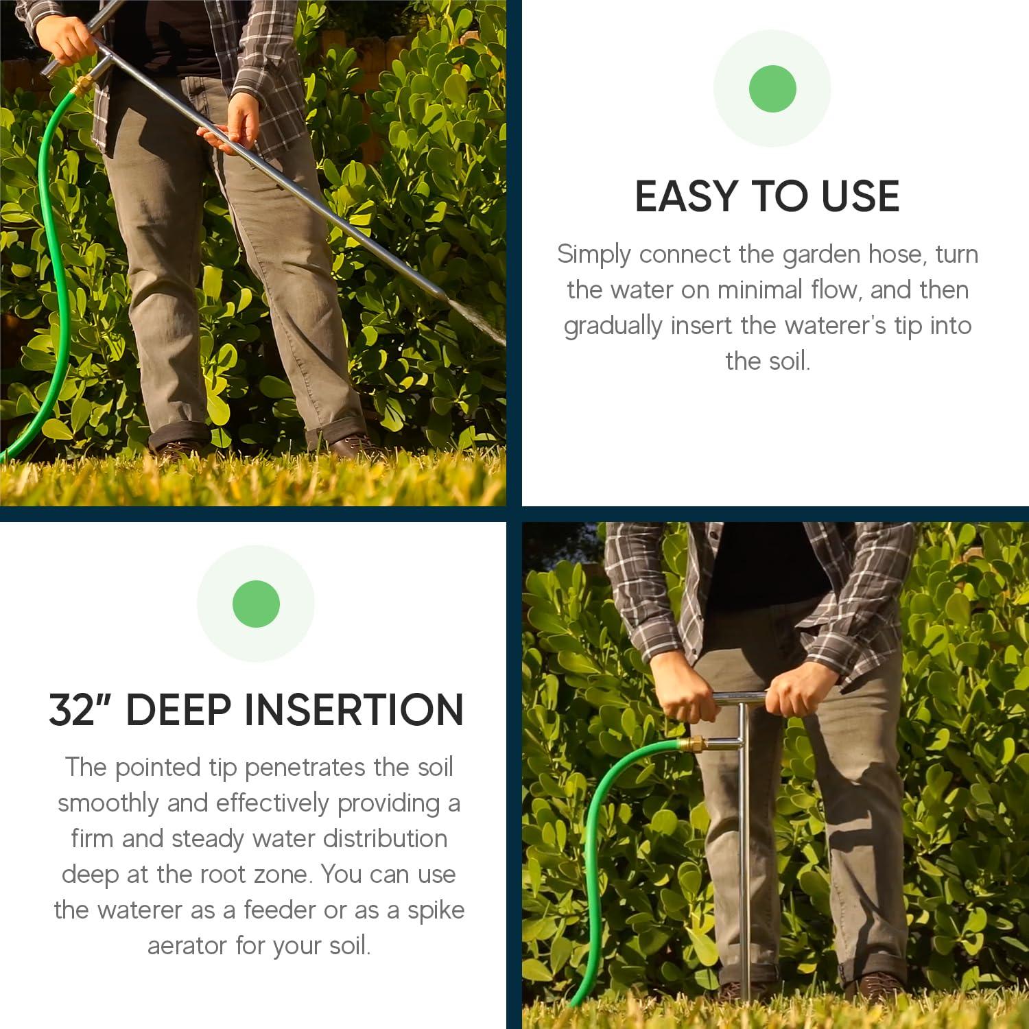 Varomorus Stainless Steel Deep Root Feeder for Tree Watering Spike Tool Irrigation for Outdoor Plants System Wand T-Handle One-Piece