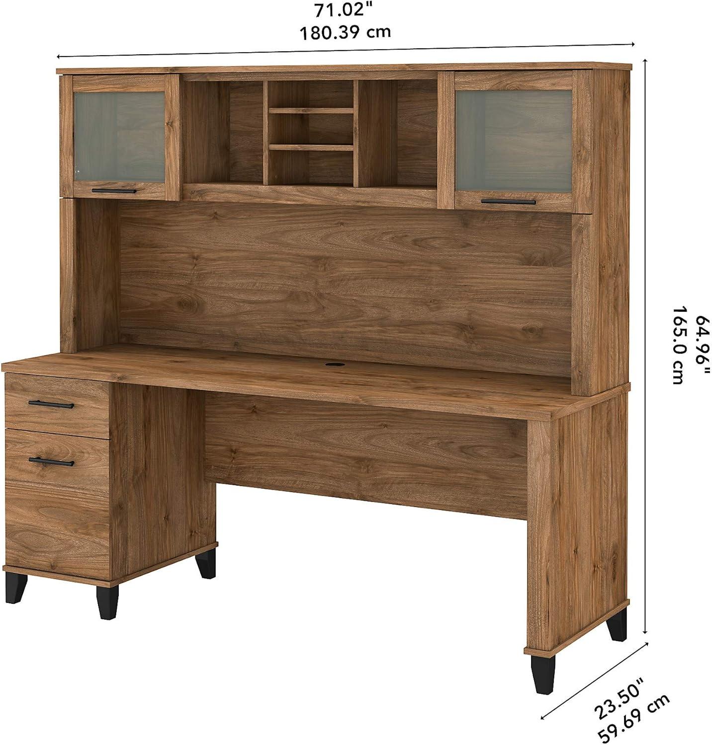 Elegant Fresh Walnut Engineered Wood Office Desk with Hutch and Drawers