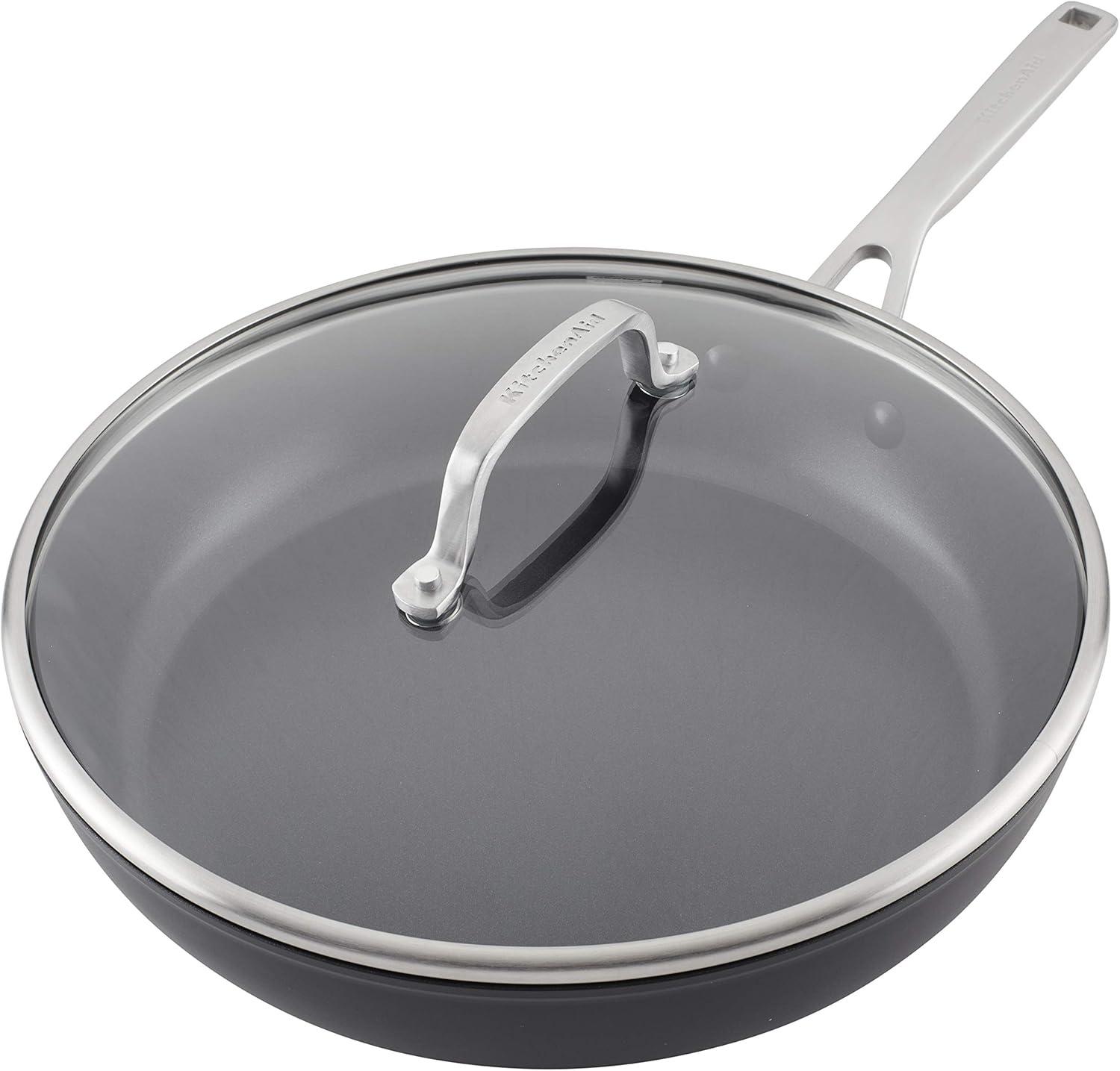 Matte Black 12.25 Inch Nonstick Aluminum Fry Pan with Lid