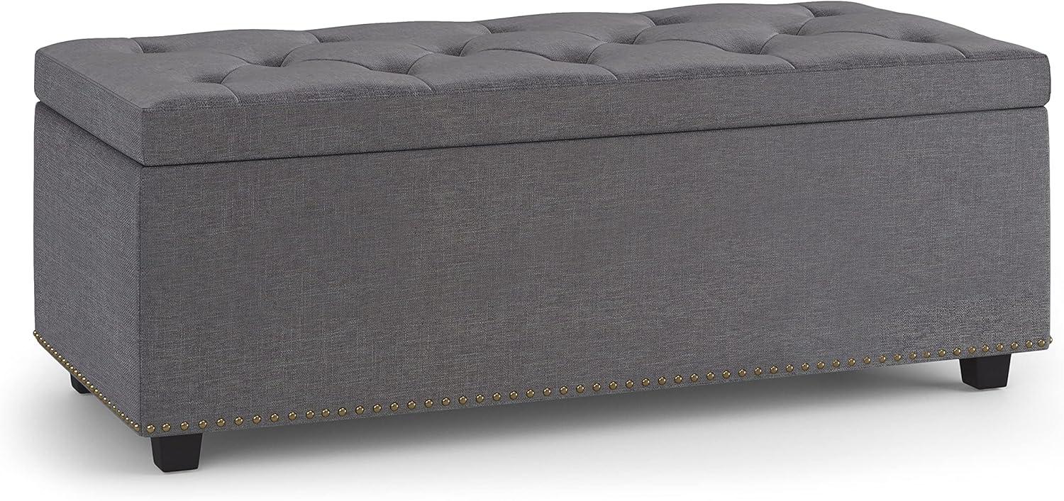 Hamilton Slate Grey Linen Blend Tufted Storage Footstool