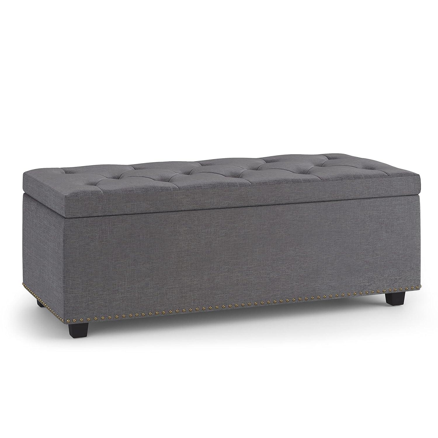 Simpli Home Hamilton 44"W Upholstered Lift-Top Storage Ottoman with Nailhead Trim and Tufted Detailing