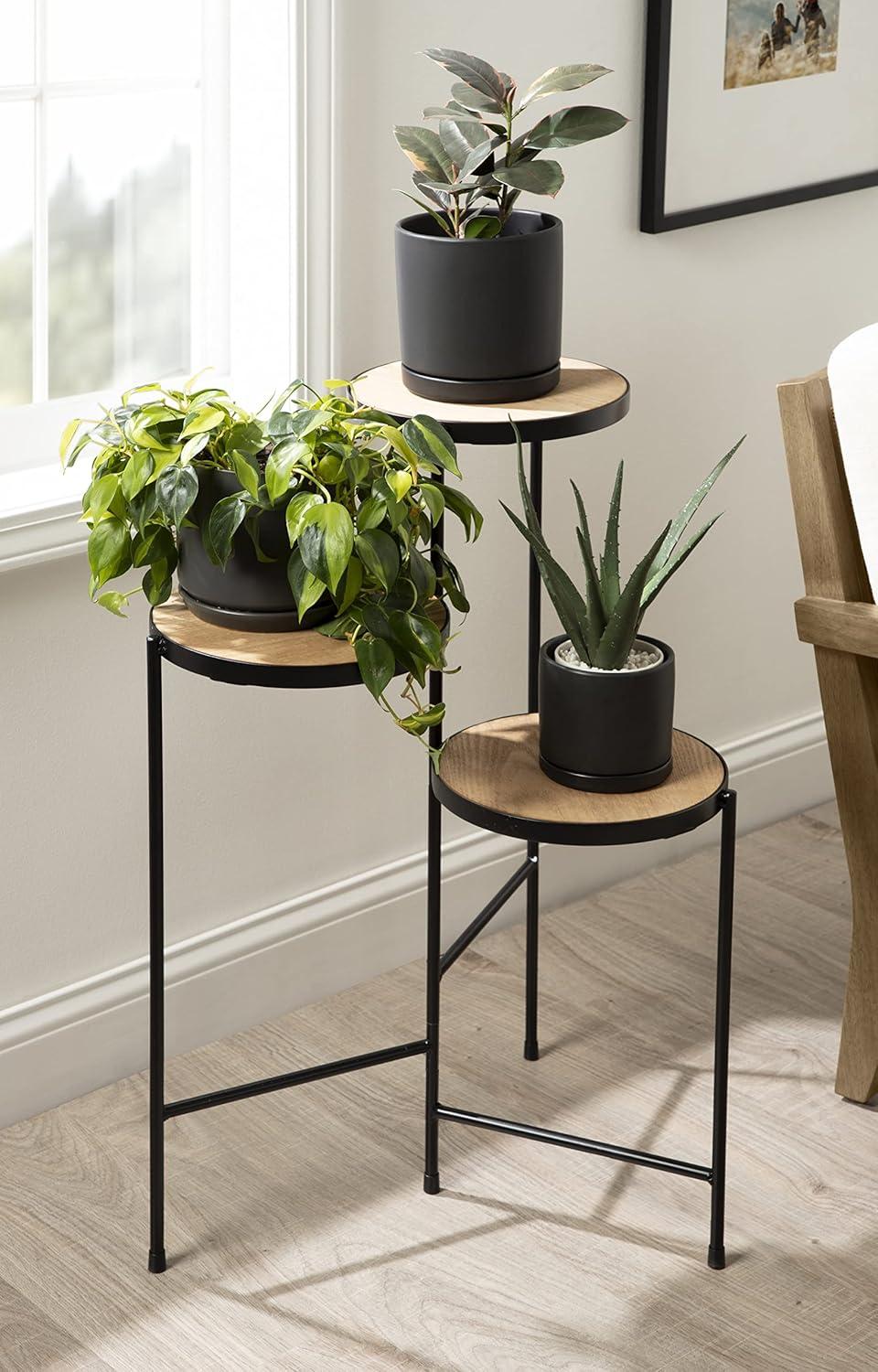 Kate and Laurel Fields Round Metal Plant Stand, 17x22x30, Black