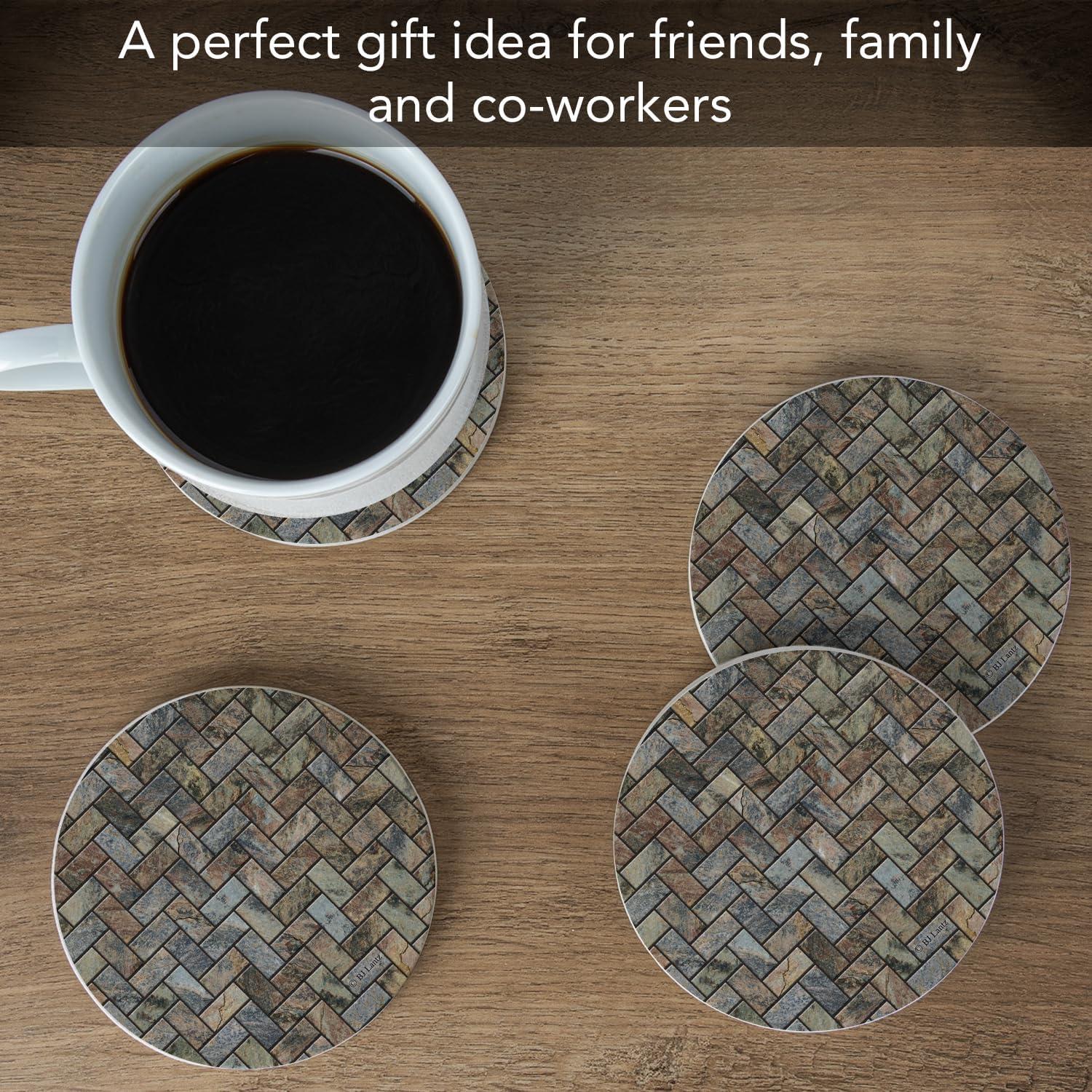 Thirstystone "Stone Herringbone" 4-Pack Natural Sandstone Coasters