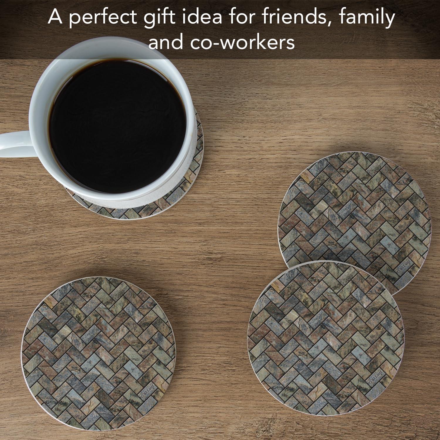 Thirstystone "Stone Herringbone" 4-Pack Natural Sandstone Coasters