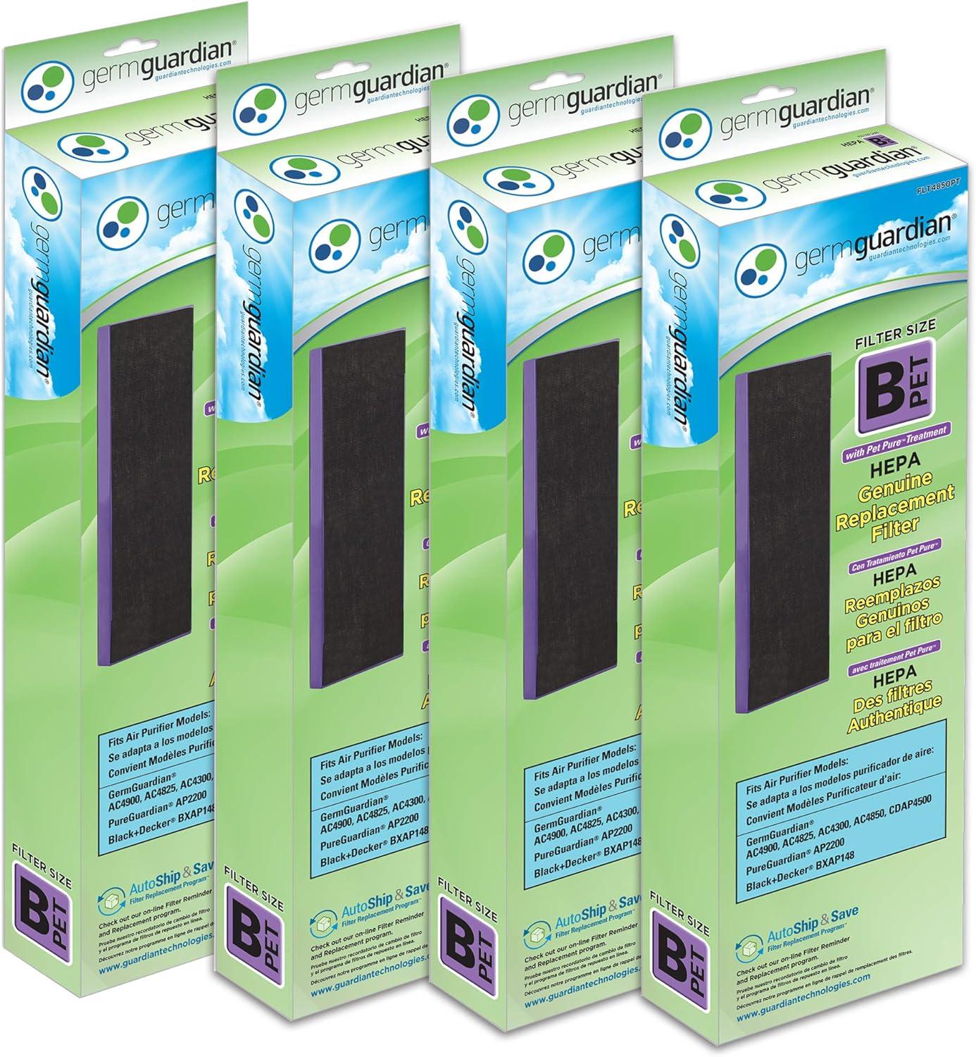 Pet Pure HEPA Replacement Filters for Air Purifiers, 4-Pack