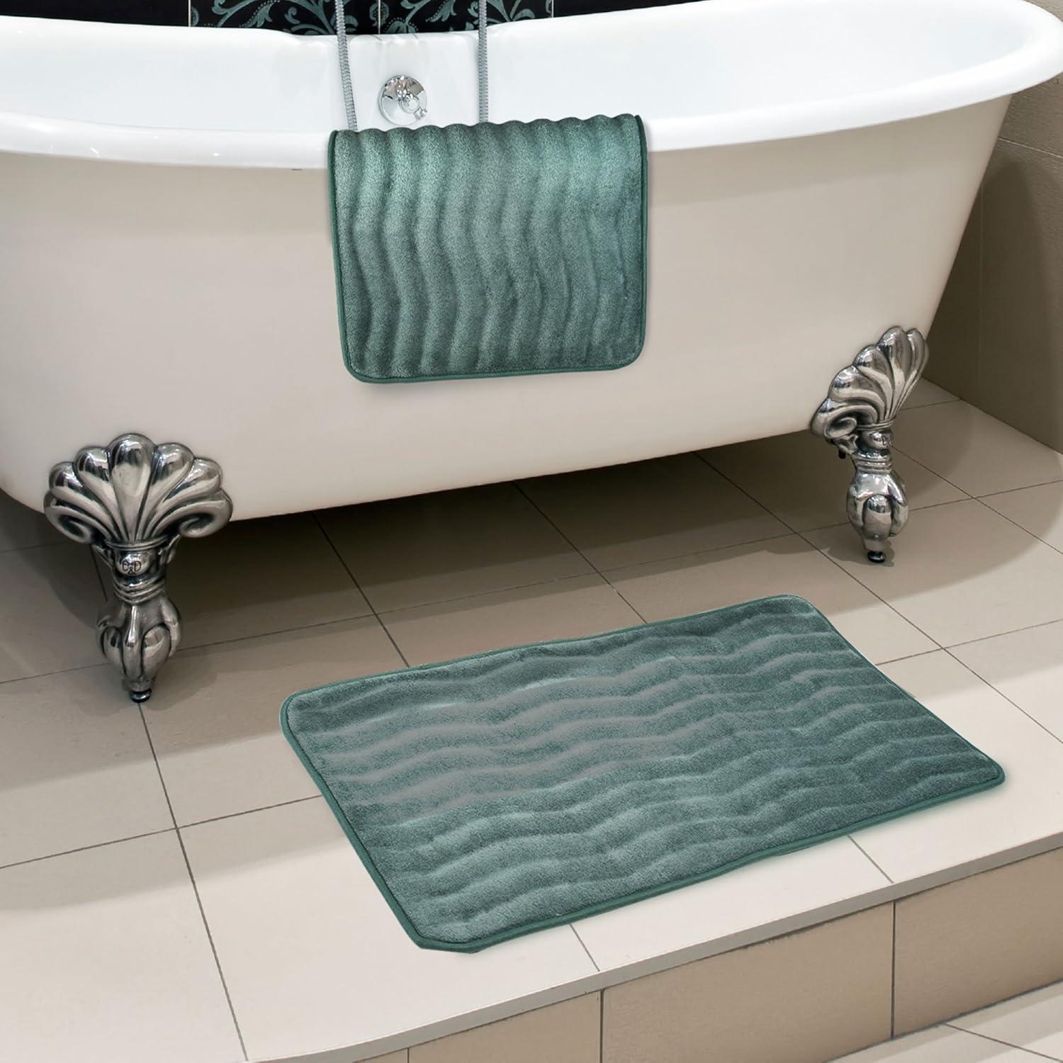 Lavish Home 67-10-G 2 Piece Memory Foam Bath Mat Set, Green