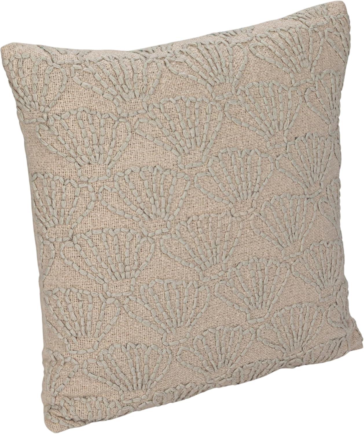 Natural Hand-Embroidered Cotton Linen Seashell Square Pillow