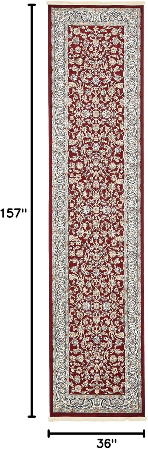 Rugs.com Rabia Collection Rug – 3' x 13' Runner Burgundy Low Rug Perfect For Hallways, Entryways