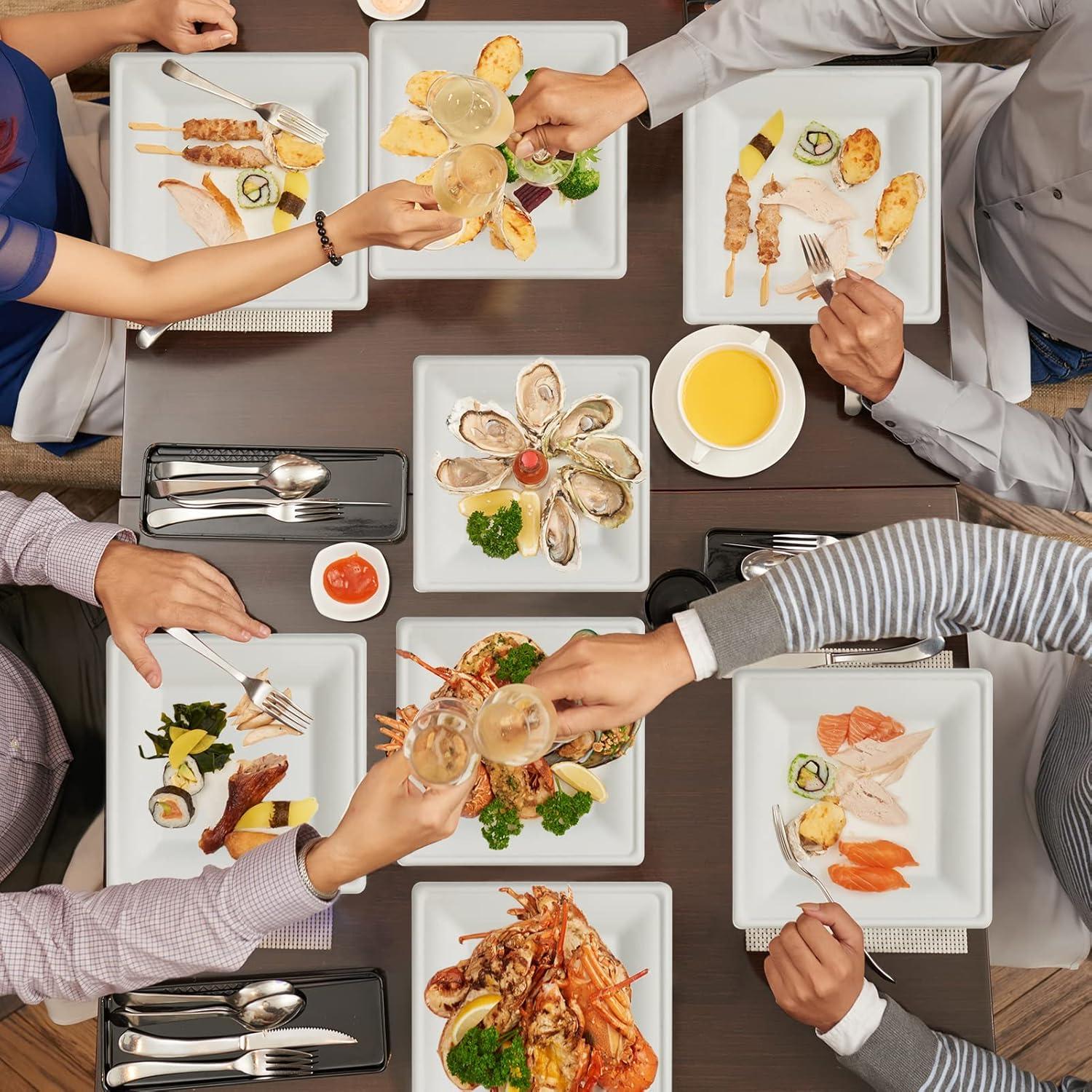 ECOLipak 150 Piecs Square Paper Plates, 8-inch Compostable Disposable Plates, Eco-friendly Heavy Duty Biodegradable Sugarcane Plates for Party Dinner Birthday