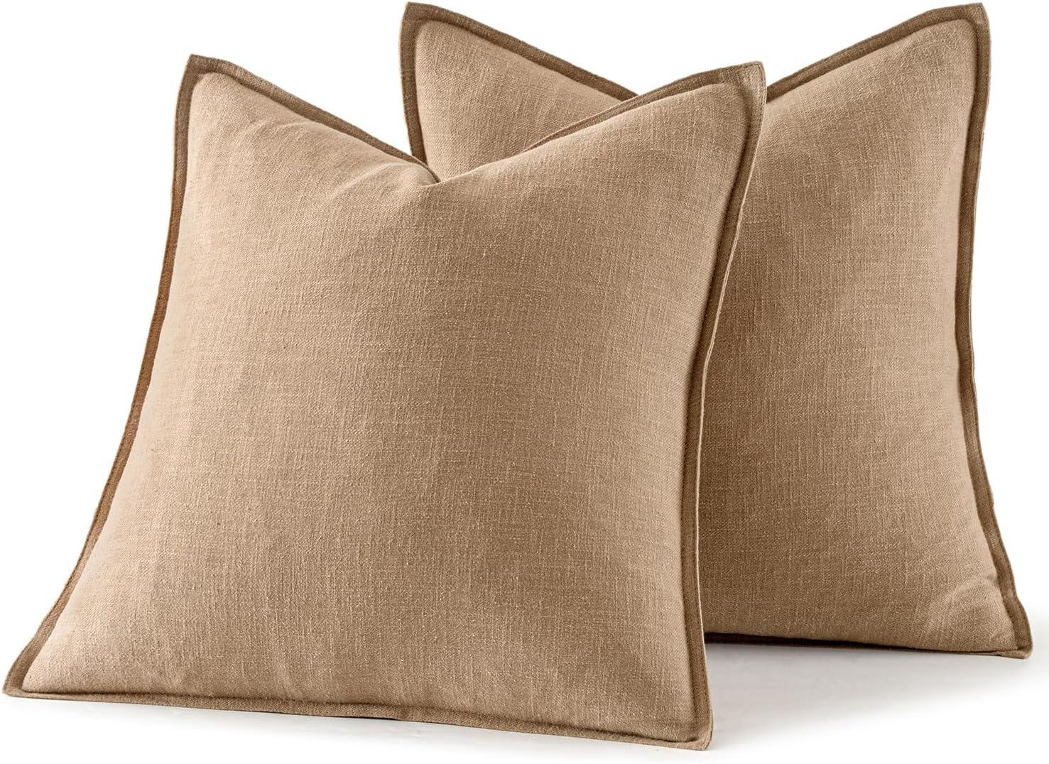 MIULEE Pack of 2 Decorative Linen Pillow Covers 20x20 Inch Brick Farmhouse Soild Neutral Throw Pillow Covers Soft Accent Decorative Pillowcases Home Decors for Couch Sofa Bed Living Room