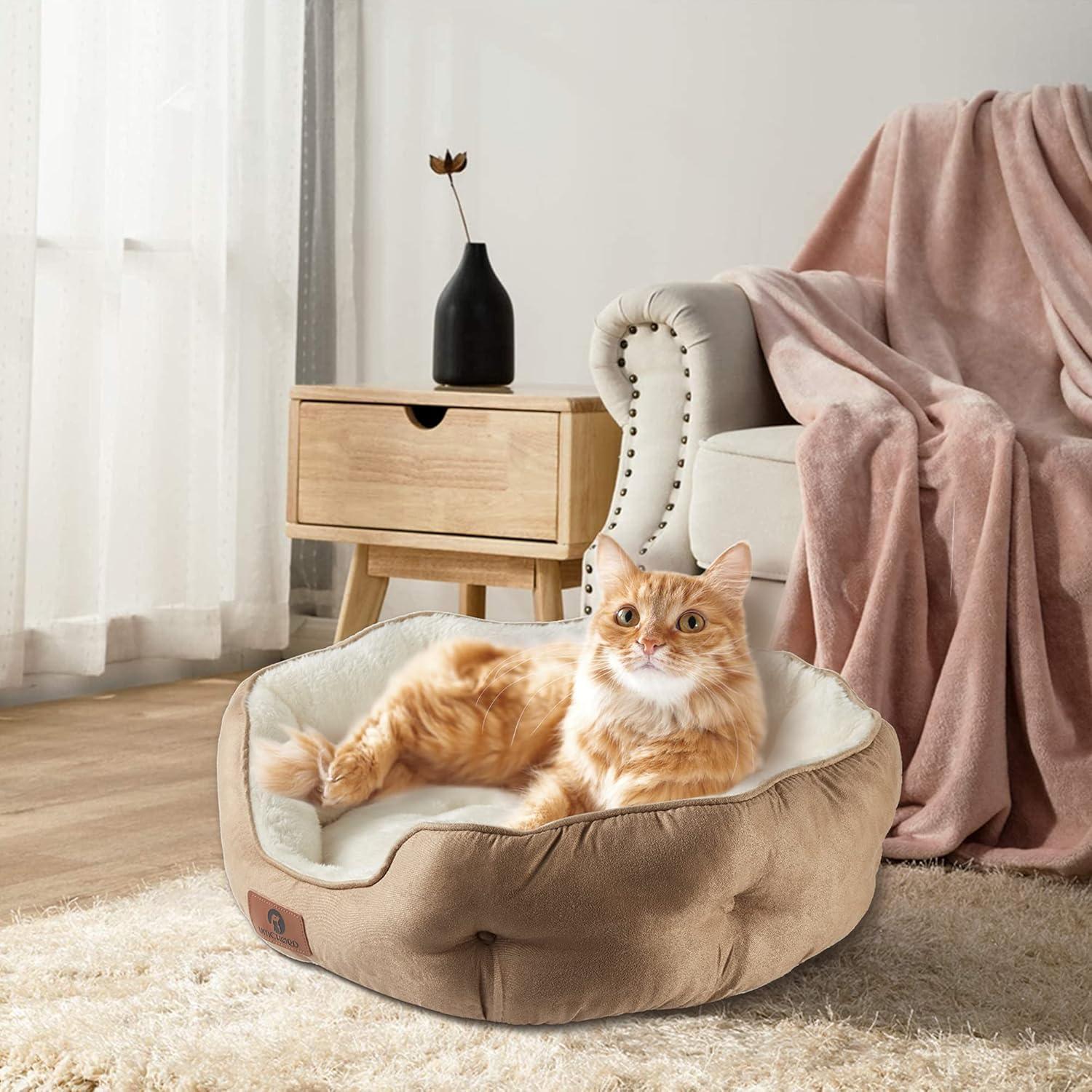 Asvin Small Dog Bed for Small Dogs, Cat Beds for Indoor Cats, Pet Bed for Puppy and Kitty, Extra Soft & Machine Washable with Anti-Slip & Water-Resistant Oxford Bottom, Light Brown, 20 inches C42