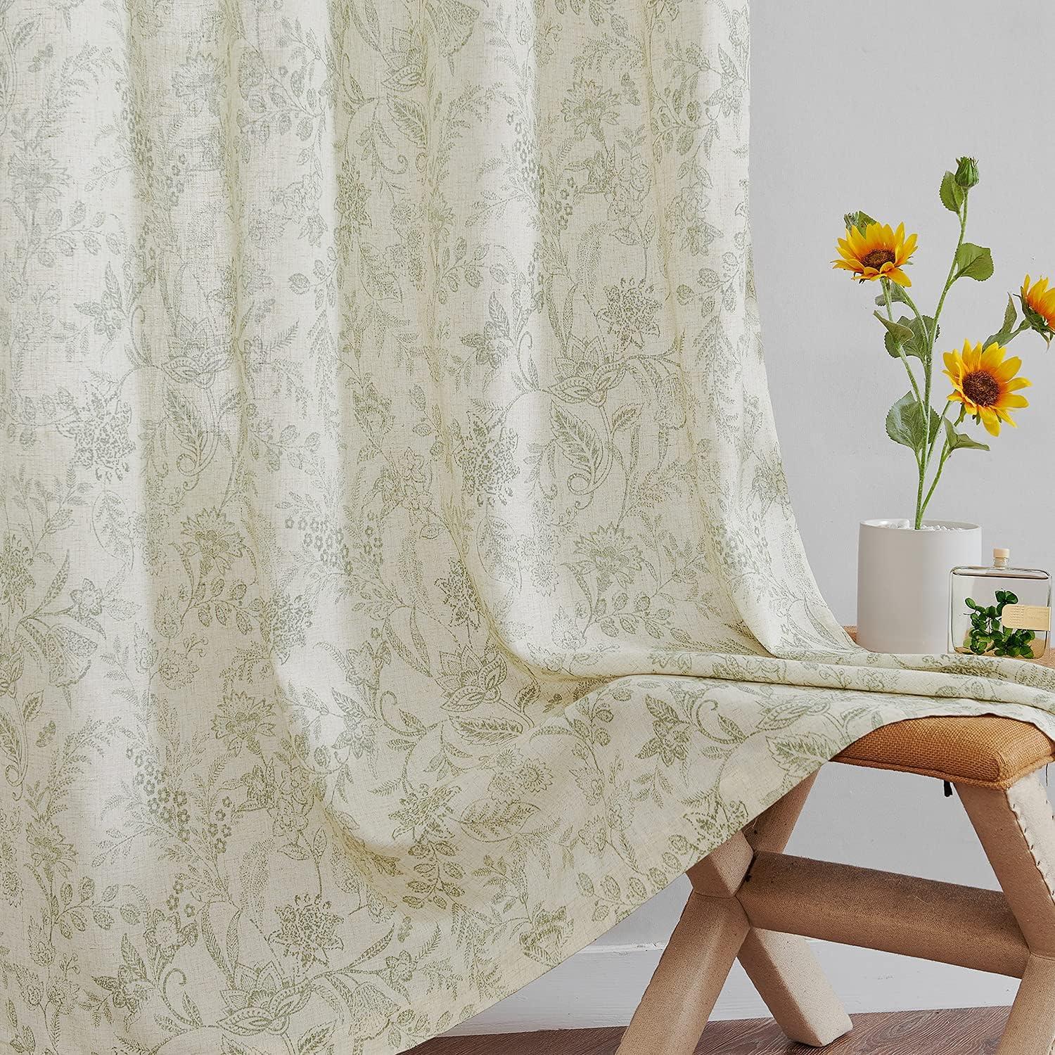 Floral Linen Blend French Country Curtains