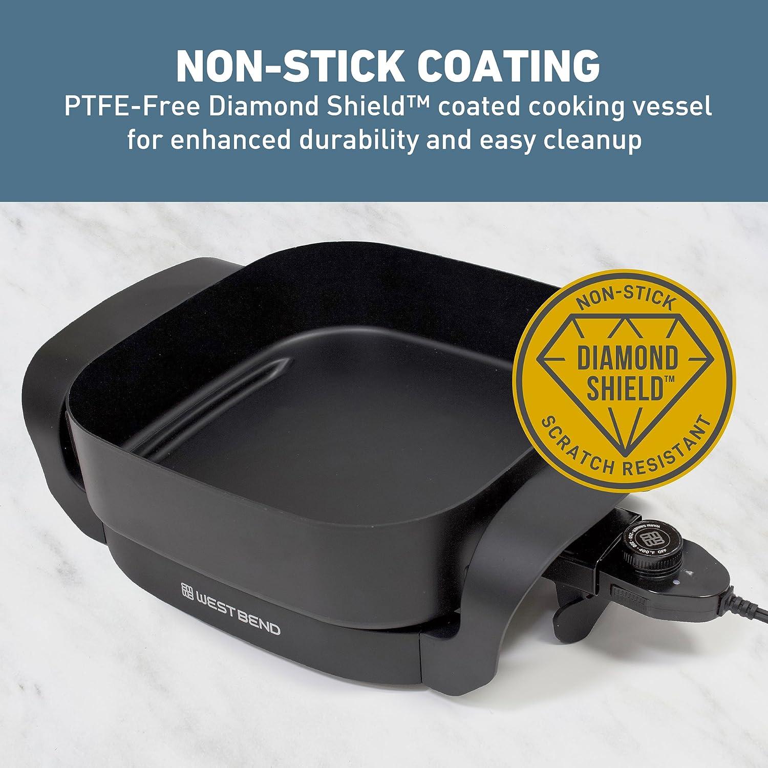 Black Diamond Shield Non-Stick Electric Skillet with Glass Lid