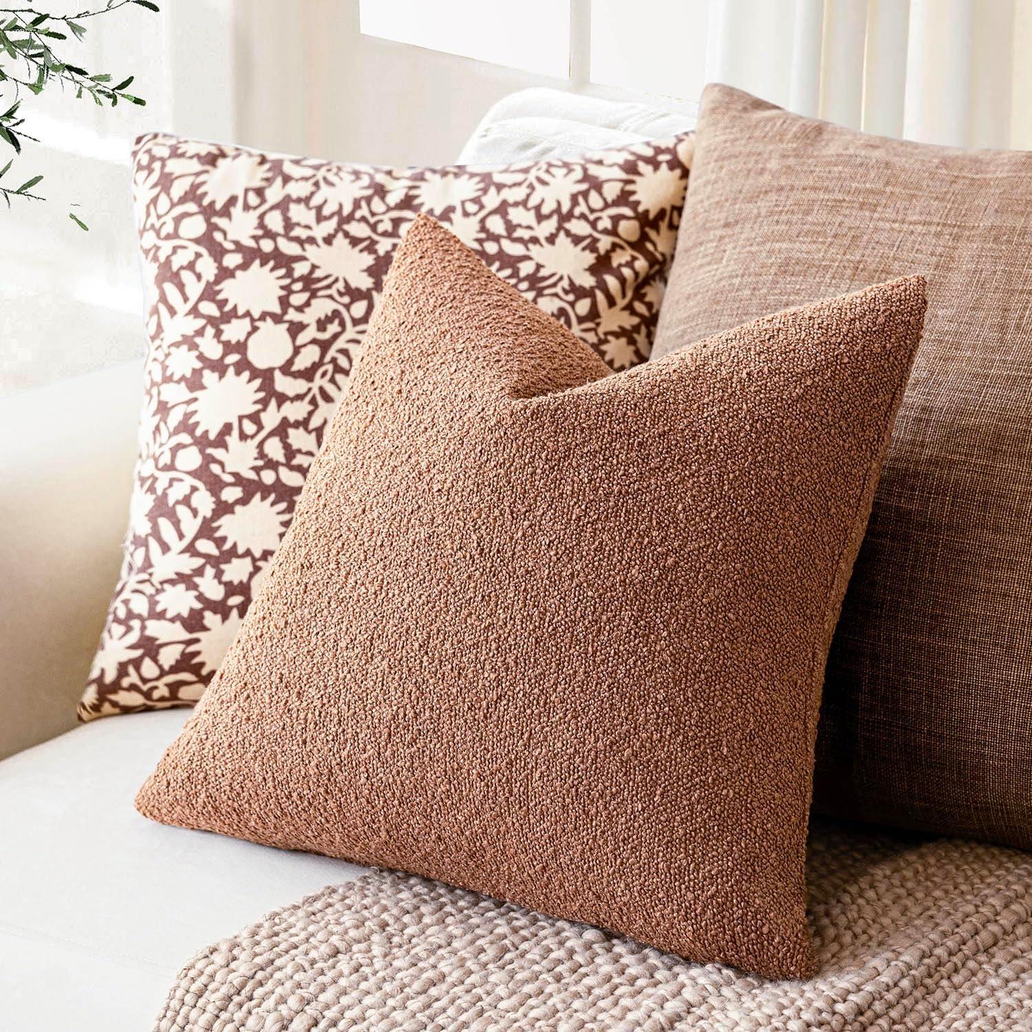 Boucle Decorative Throw Pillow Covers for Couch Set of 2, 18x18 inches, Beige