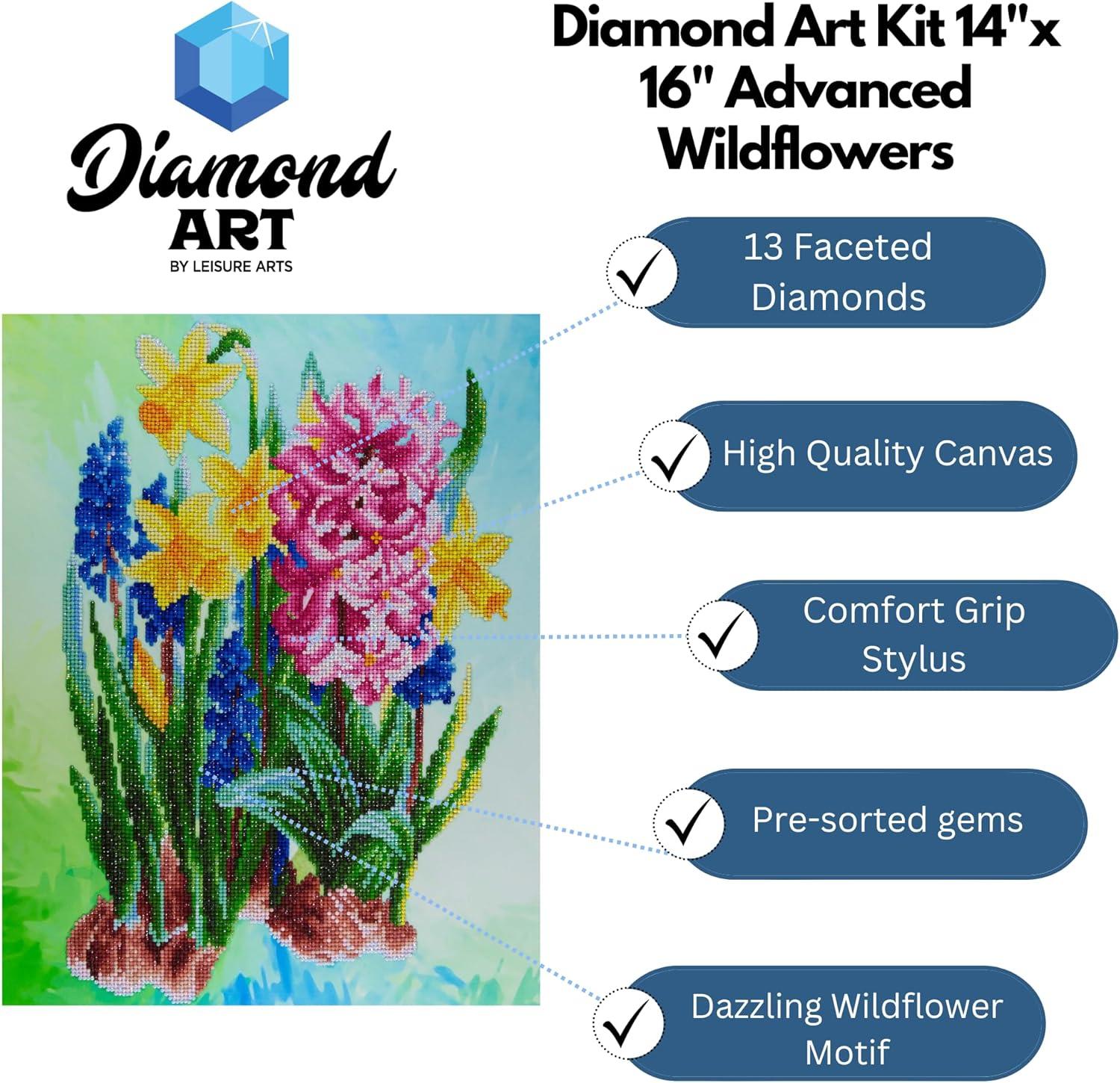 DIAMOND ART BY LEISURE ARTS Diamond Painting Kits For Adults 14"x16" Advanced Wildflowers, Full Drill, Diamond Art Kits, Dimond Art, Diamond Art for Adults, Diamond Art Kit