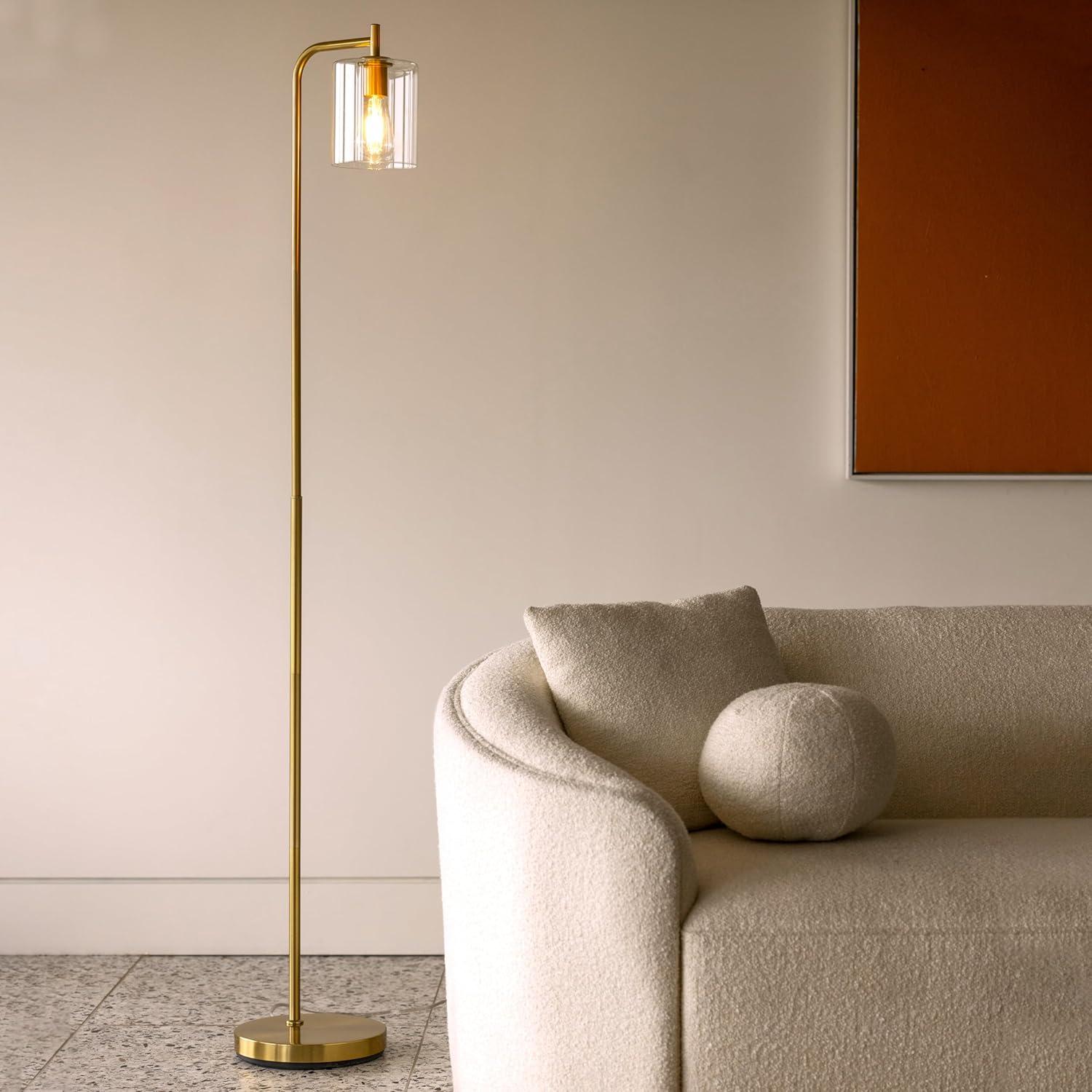 Brightech Elizabeth 66 in. Brass Industrial LED Floor Lamp with Glass Shade and Edison Bulb, Gold