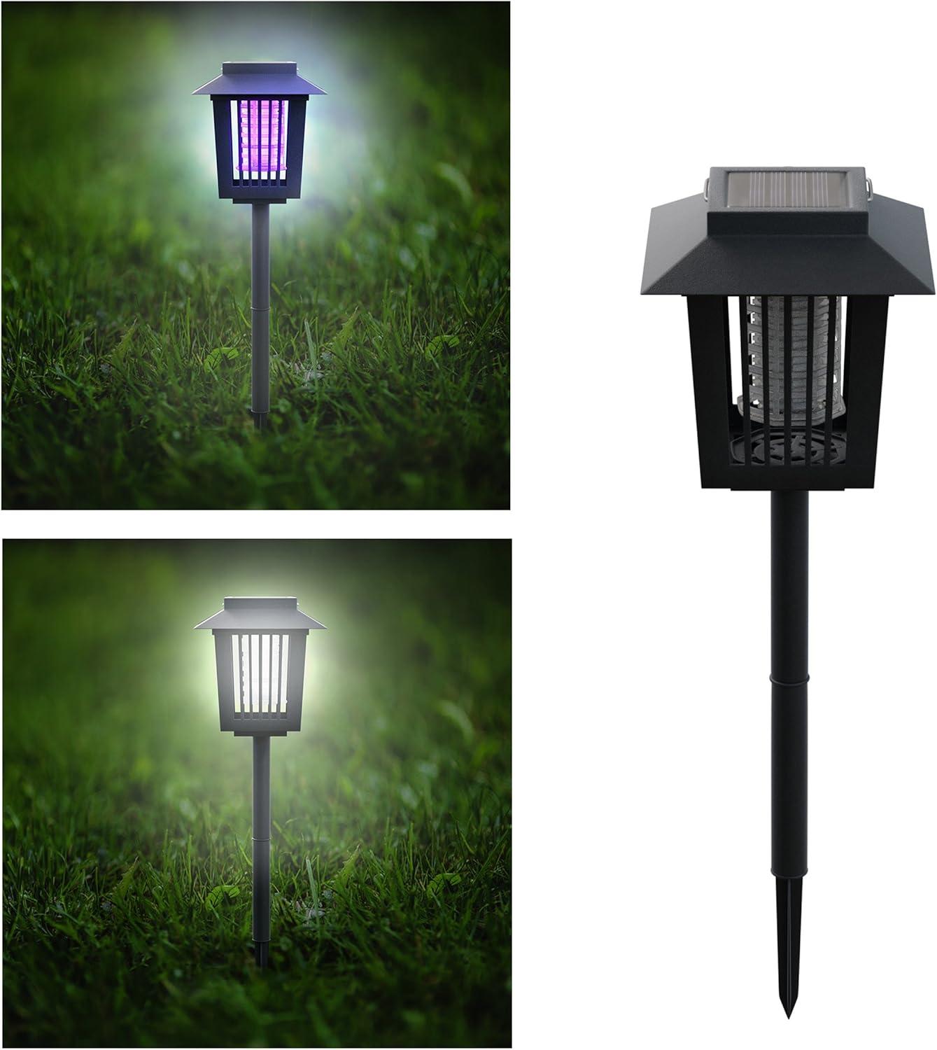 Black Solar Powered UV Mosquito and Bug Zapper Light