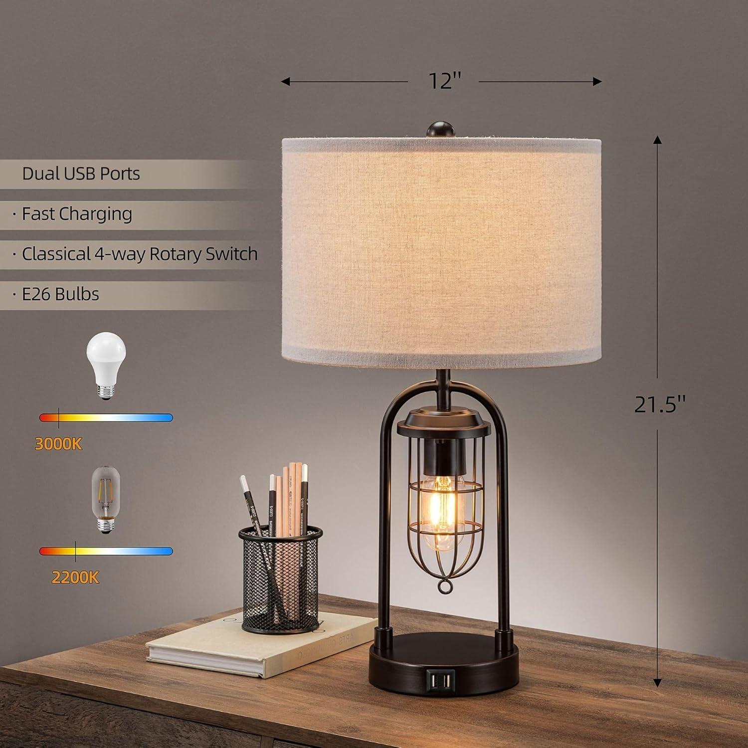 21.5” Table Lamp Set With Night Light And USB Ports