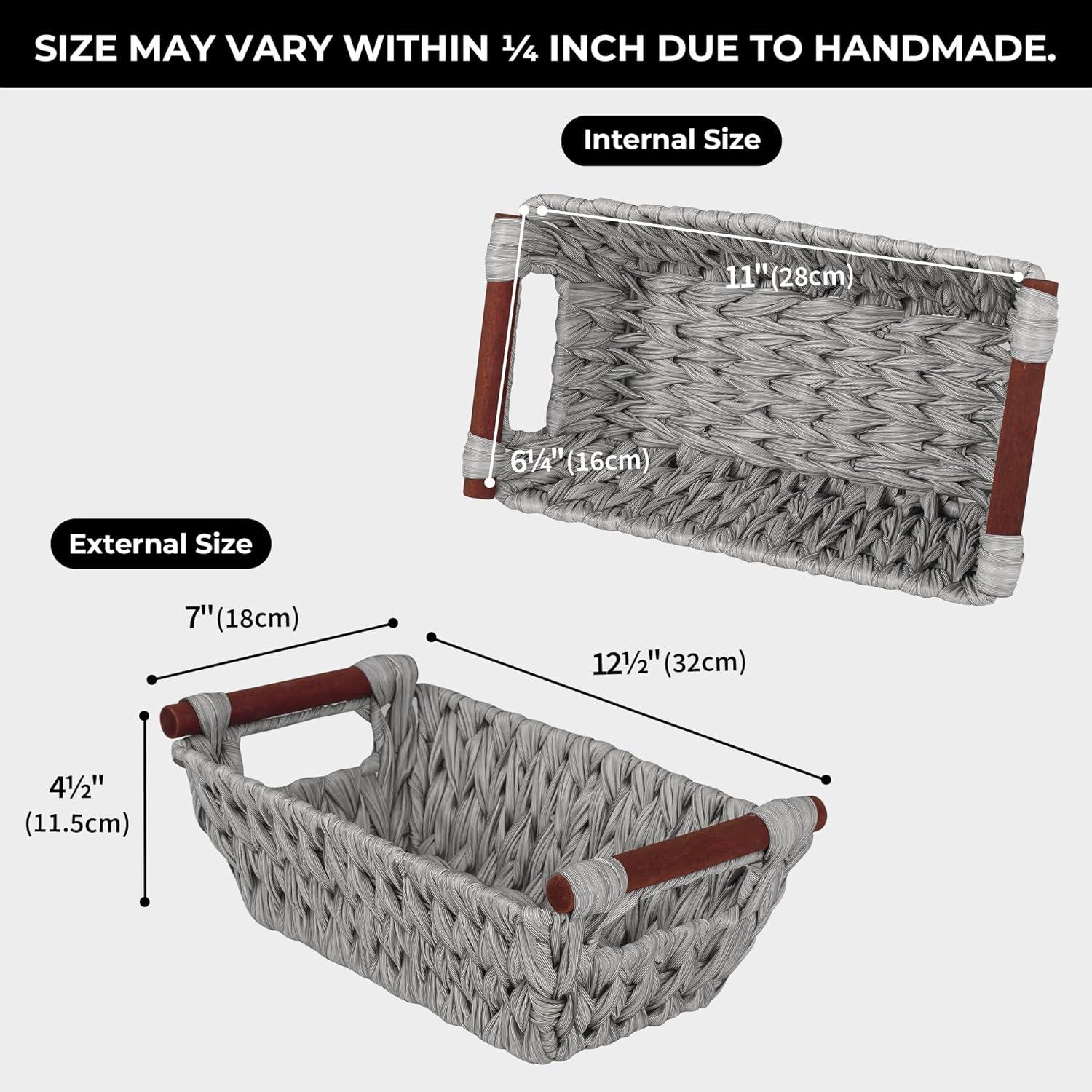 GRANNY SAYS Wicker Storage Baskets for Shelves, Trapezoid Woven Basket, Waterproof Storage Wicker Baskets for Organizing, Gray, 2-Pack