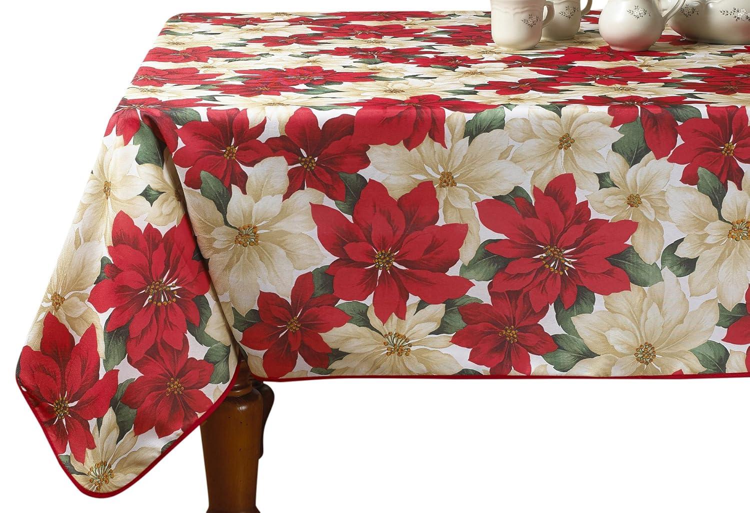 European Christmas PoinSettia Floral Design Printed Tablecloth Size: 52? W x 70? D