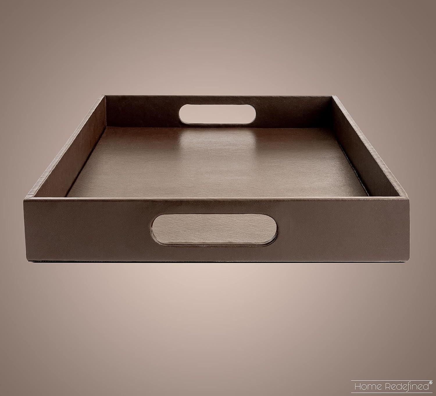 Latitude Run® 18"X12"Glossy Shagreen Faux Leather Decorative Tray Ottoman Coffee Table Perfume Living Room Kitchen Serving Tray With Silver Metal Handles By Home Redefined