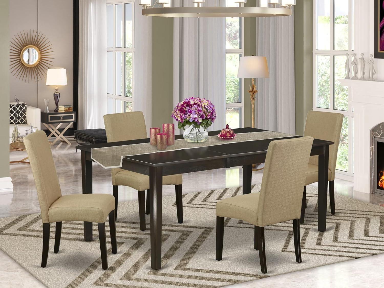 East West Furniture Henley 5-piece Wood Dining Set in Cappuccino/Brown