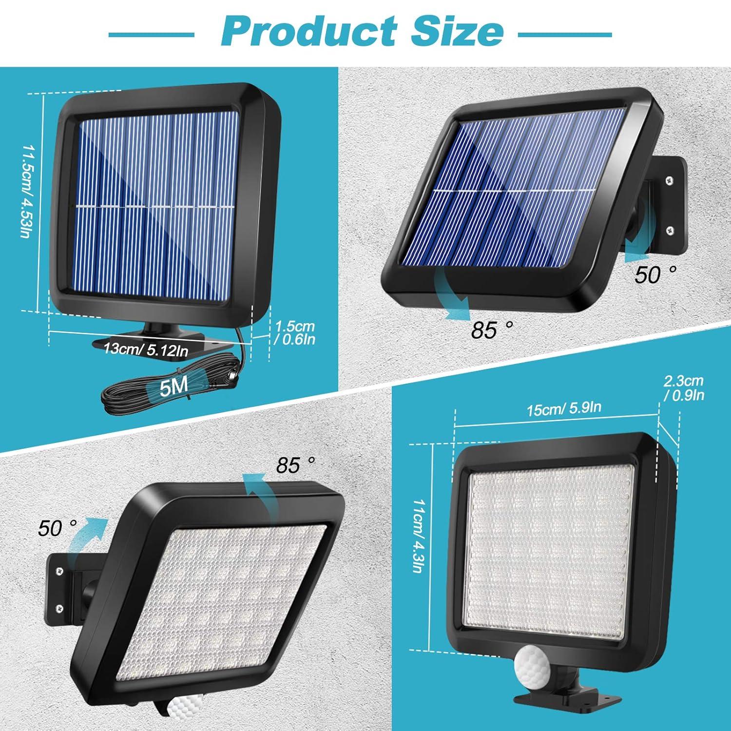 Solar Wall Lights Outdoor with Motion Sensor, 56 LEDs Ultra Bright IP65 Waterproof Separable Solar Porch Light, 16.4 ft Cord Security Light for Patio Yard Deck Garage Driveway Porch Fence