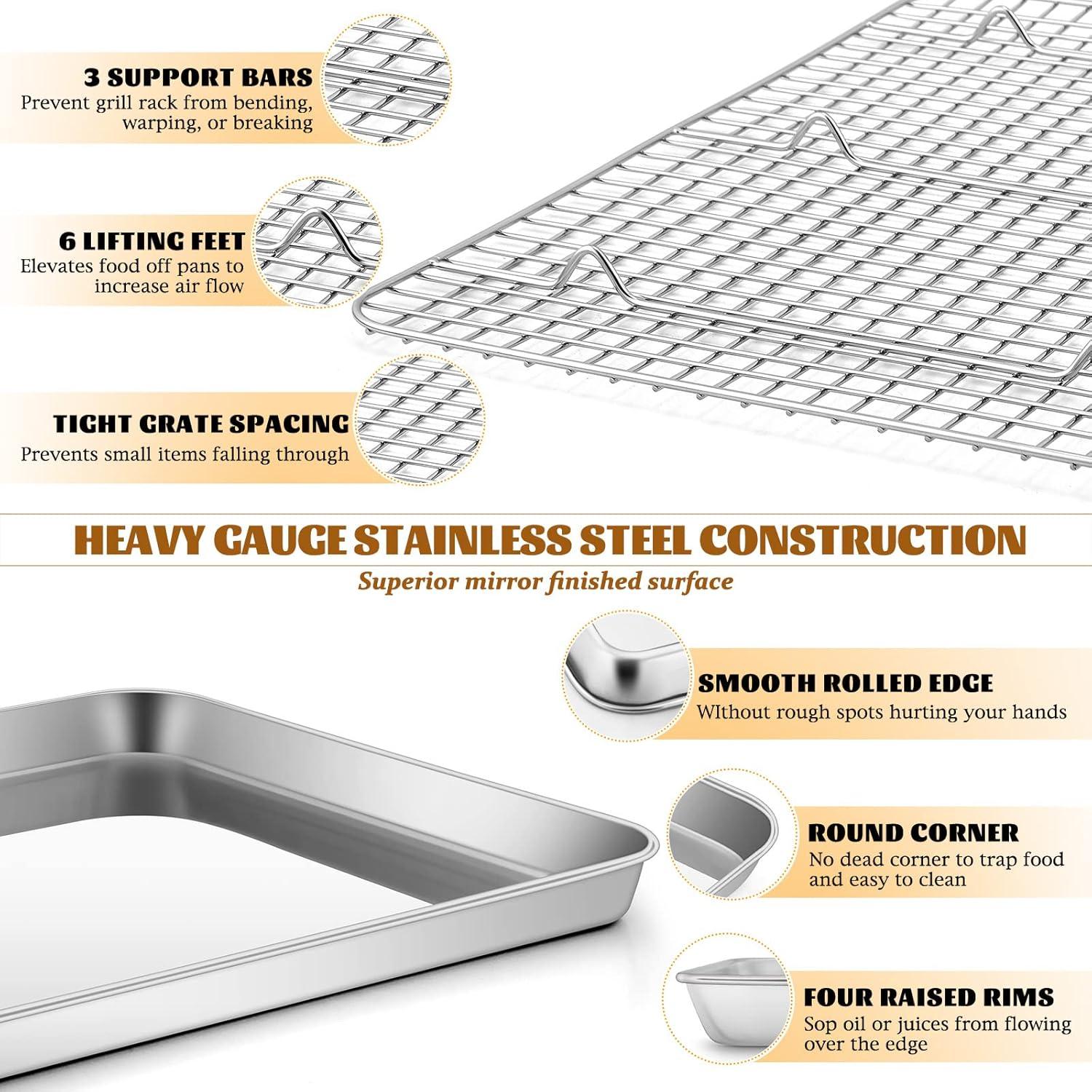Baking Sheet with Wire Rack, Stainless Steel Cookie Sheet Pan Set, Non Stick Baking Pans with Cooling Rack for Oven Cooking, 15.9 x 12 x 1 inch 4 Pcs