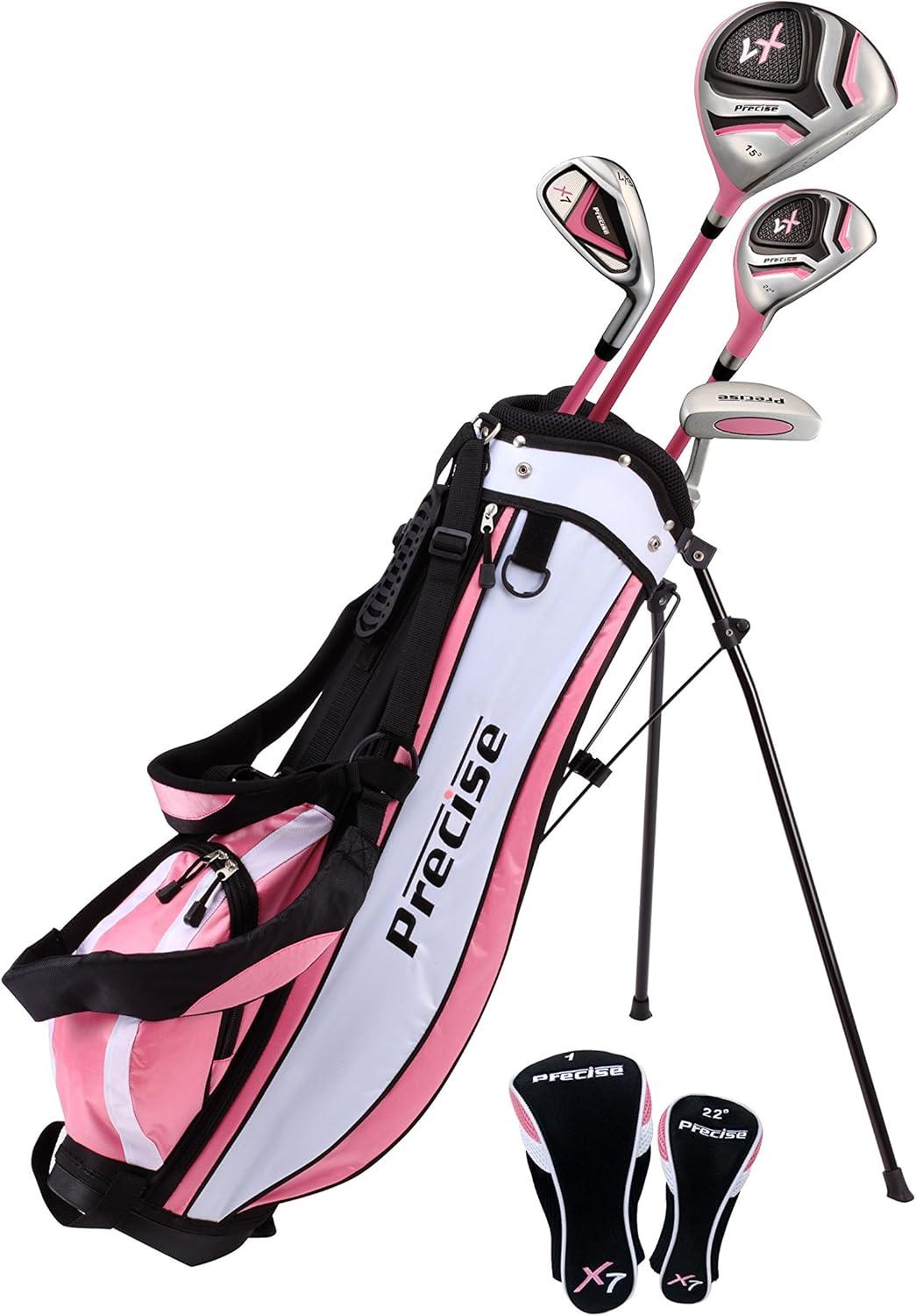 Precise X7 Junior Boys & Girls Complete Left Handed Golf Clubs Set for Children - Age 3-5, Pink Color