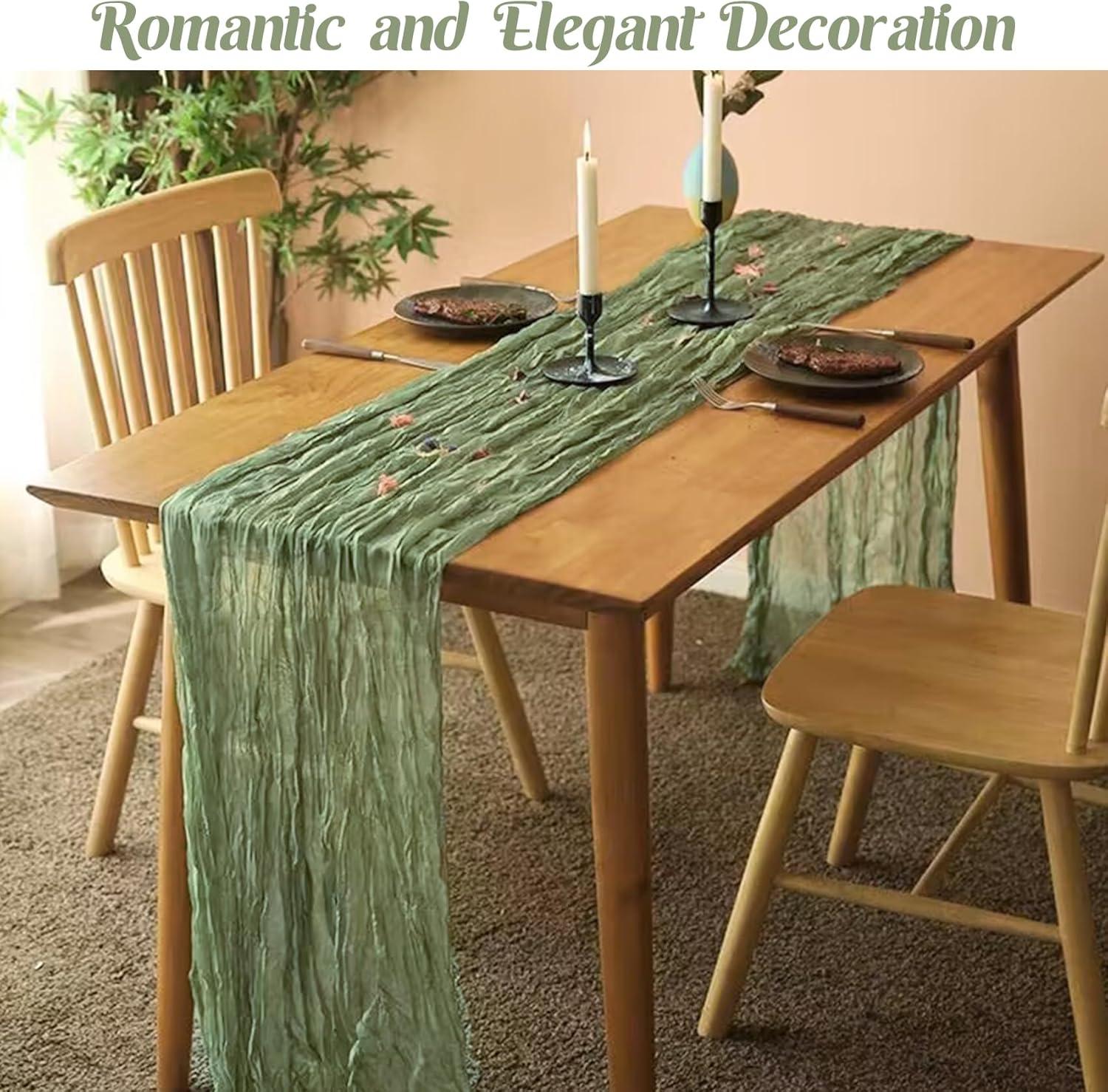 Mint Green Cheesecloth Table Runner 6 Pack 35" Boho Gauze Runner 120 inches Long Tablecloth Runner Rustic Sheer Fabric Bulk for Baby Shower Wedding Bridal Birthday Party Table Decorations