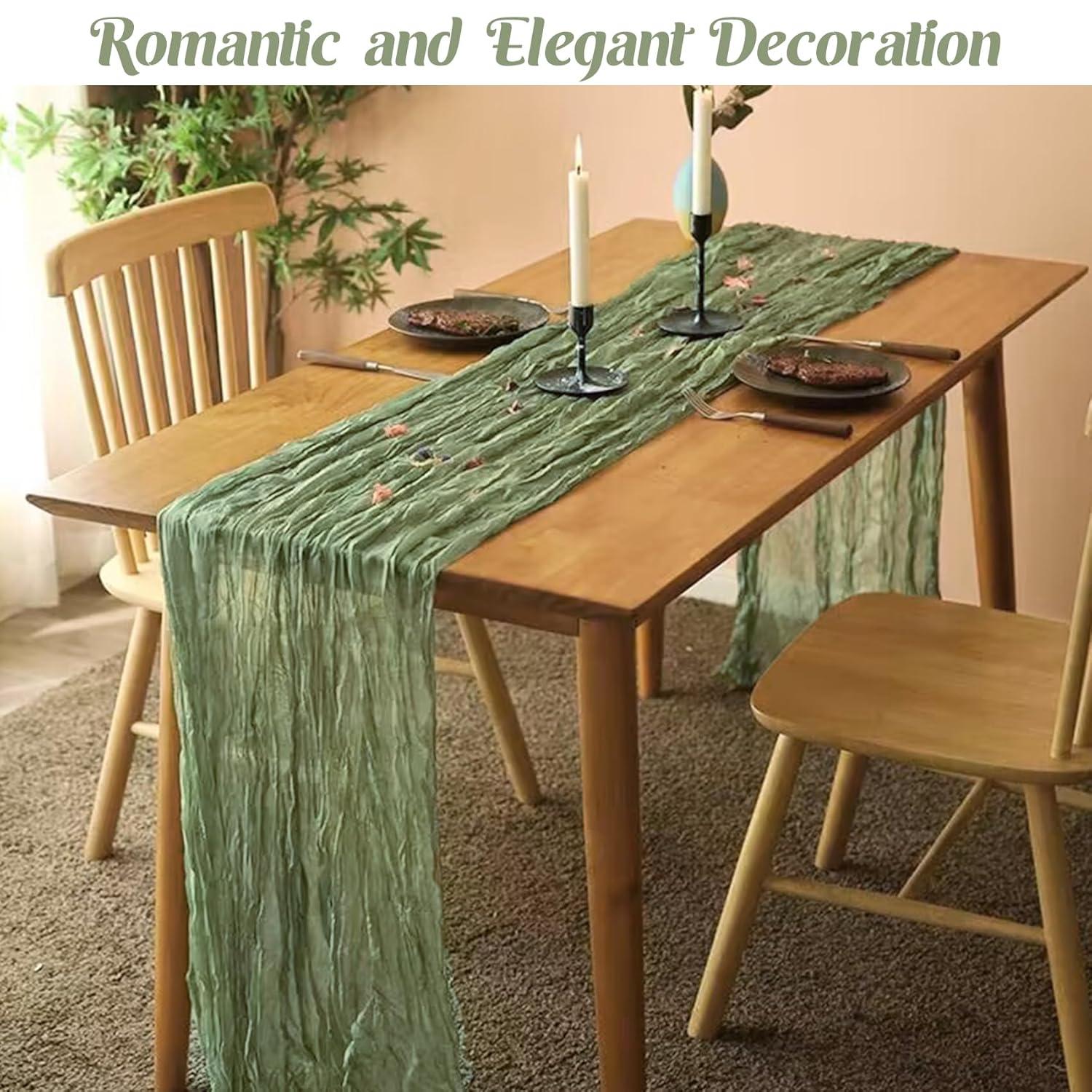 Mint Green Cheesecloth Table Runner 6 Pack 35" Boho Gauze Runner 120 inches Long Tablecloth Runner Rustic Sheer Fabric Bulk for Baby Shower Wedding Bridal Birthday Party Table Decorations