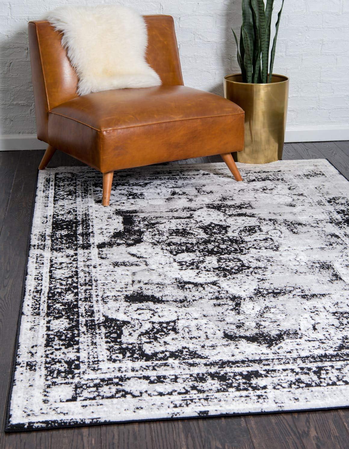 Reversible Black and Gray Synthetic Rectangular Area Rug