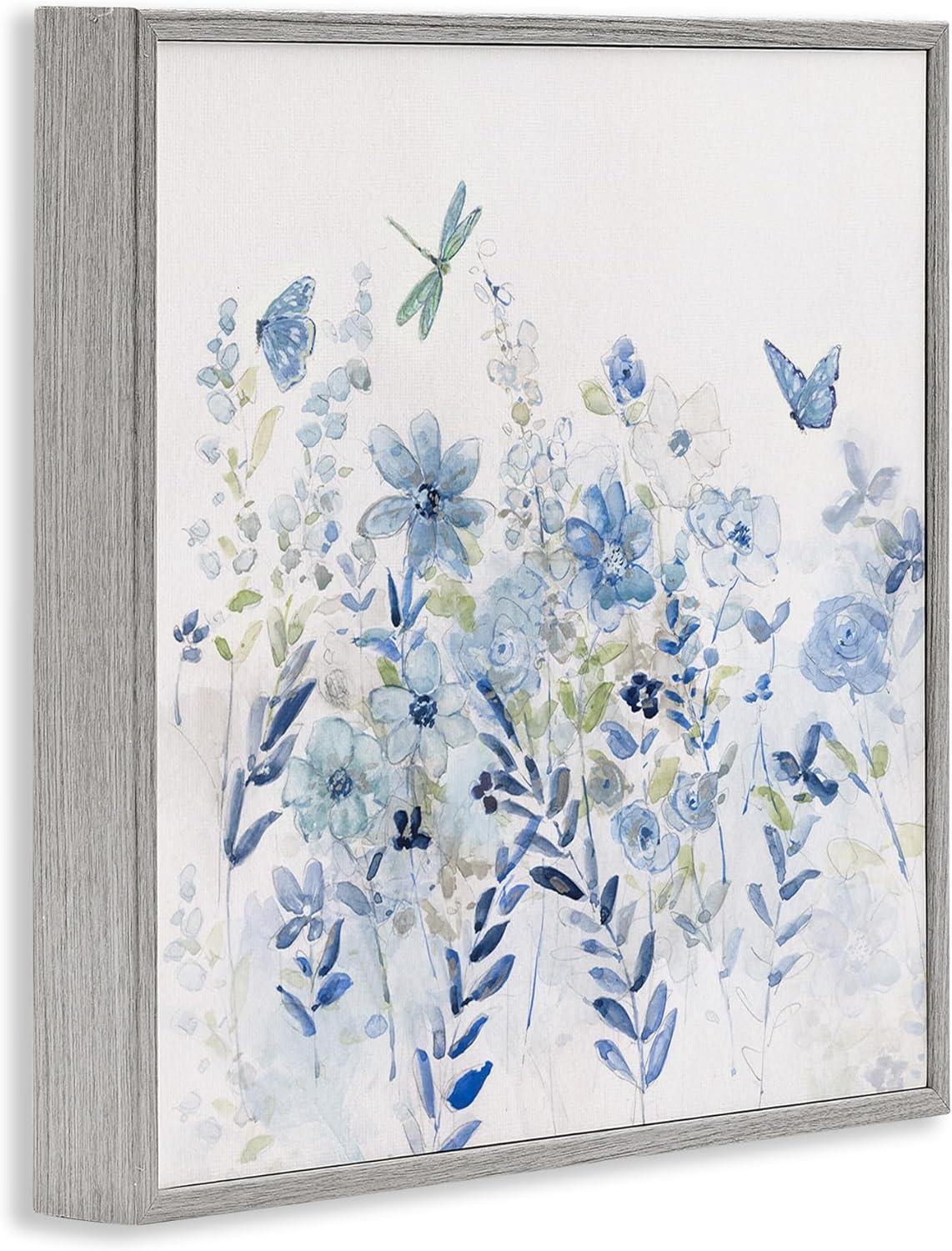 Stupell Industries Delicate Blue Floral Garden Framed Giclee Art