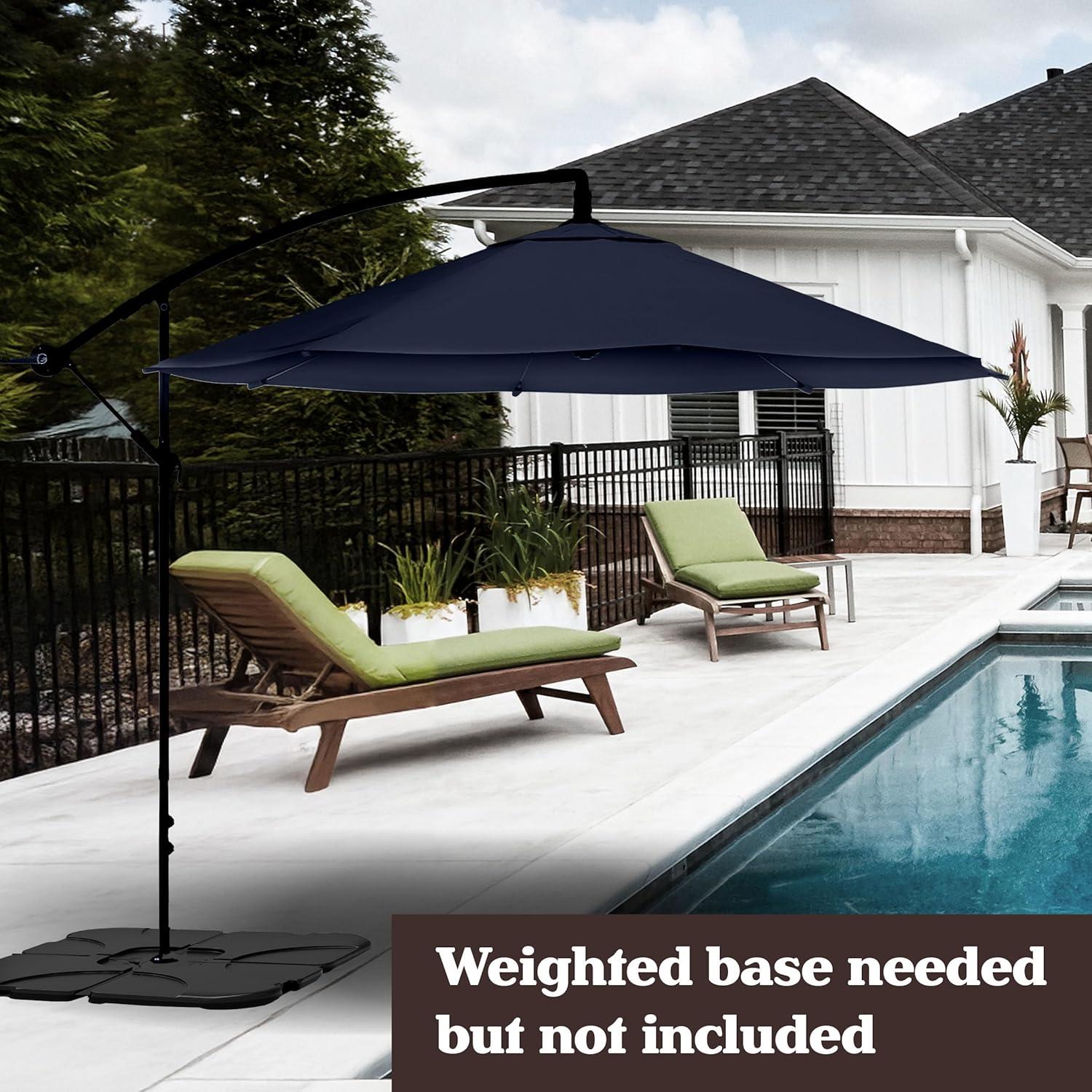 Pure Garden 10' Octagon Outdoor Patio Cantilever Umbrella Navy Blue: Weather-Resistant, Crank Lift, No Tilt