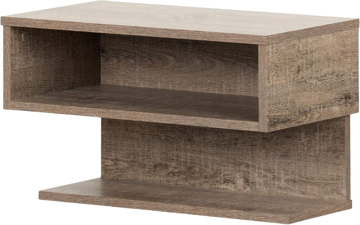 Weathered Oak Modern Floating Nightstand with Open Shelves