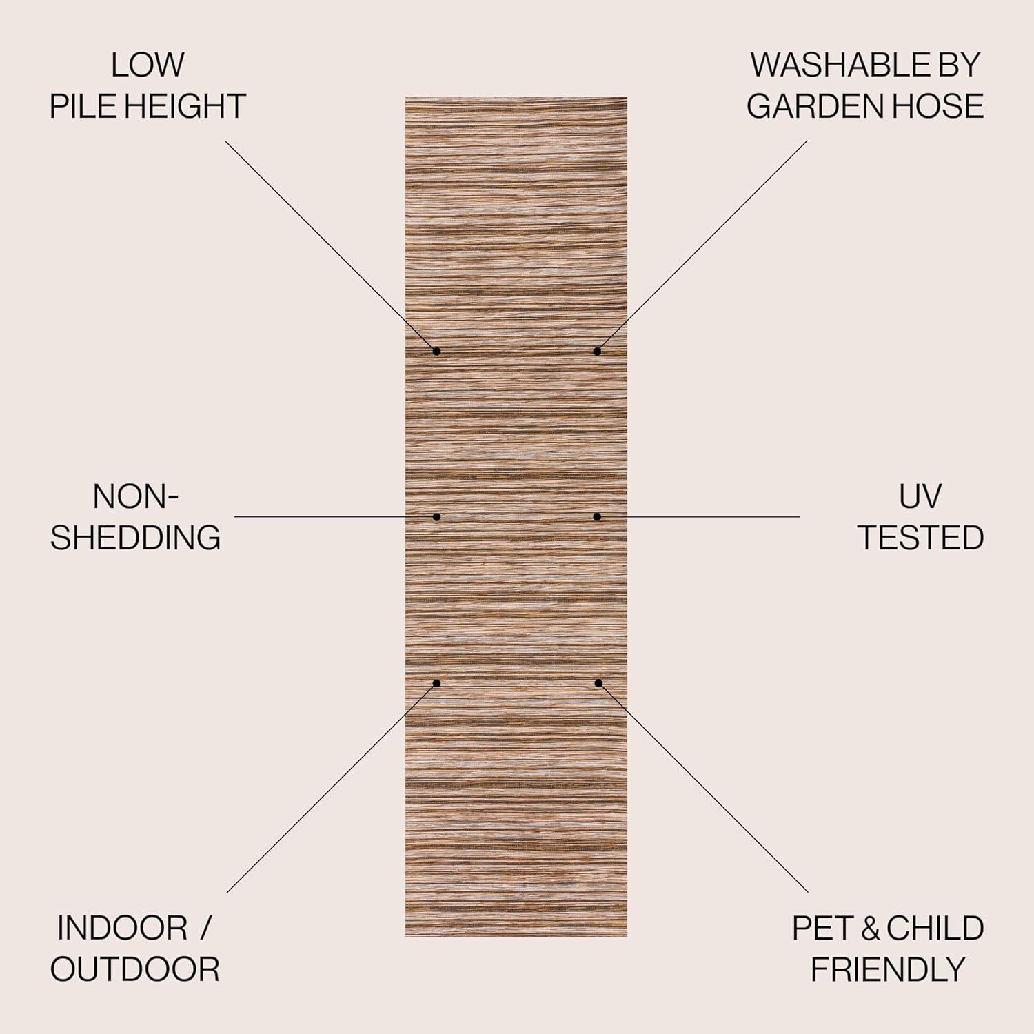 Natural Brown Flat Woven Synthetic Striped Runner Rug 2x8