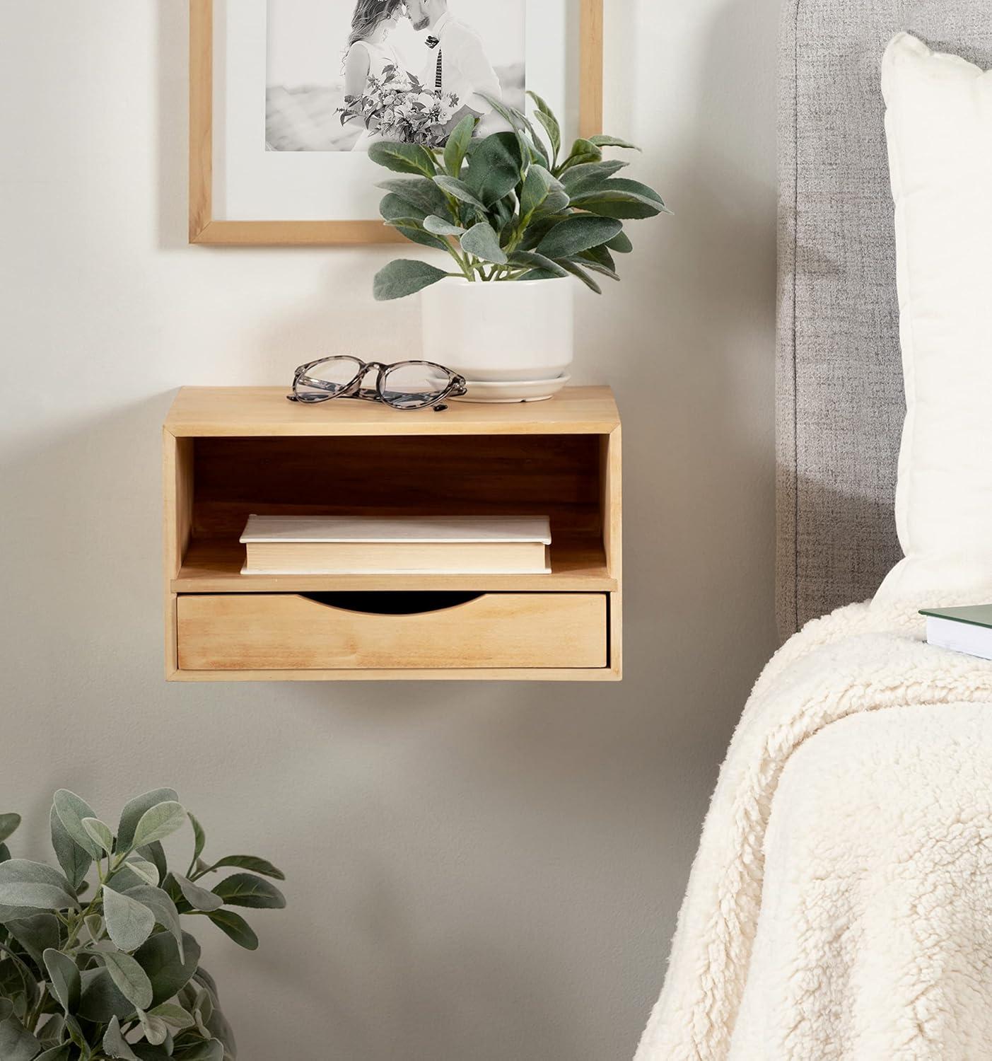 Kate and Laurel Hutton Rectangle Wood Floating Side Table, 12.5x10x7, Natural