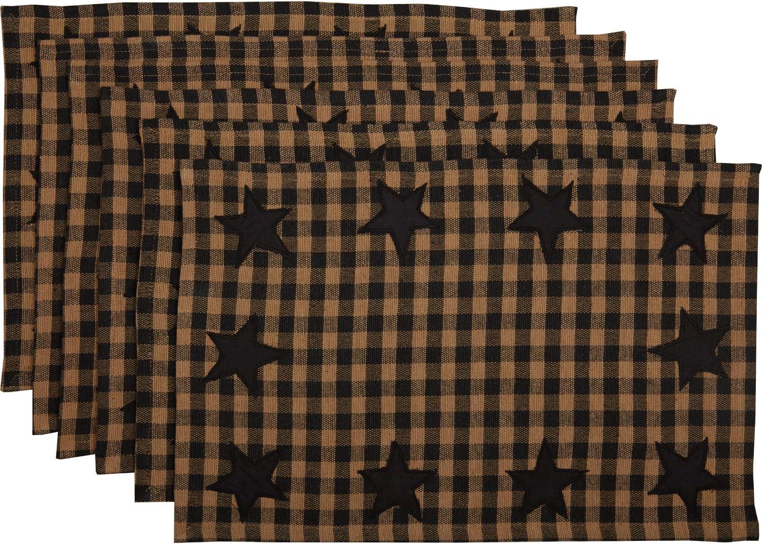 Black and Tan Cotton Buffalo Check Star Placemat Set of 6