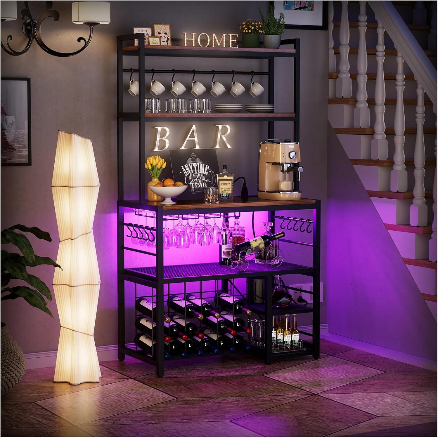 17 Stories Higginsville Wine Bar Cabinet with Outlet and LED Light