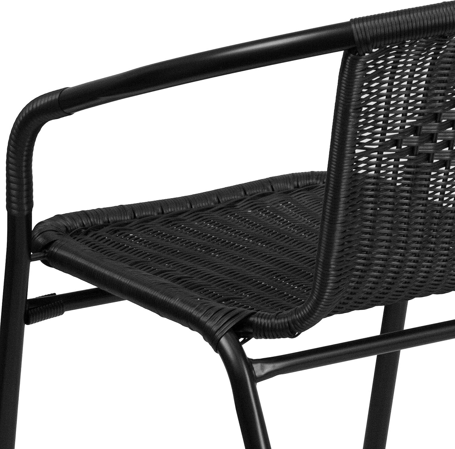 Emma and Oliver 2 Pack Rattan Indoor-Outdoor Restaurant Stack Chair with Curved Back