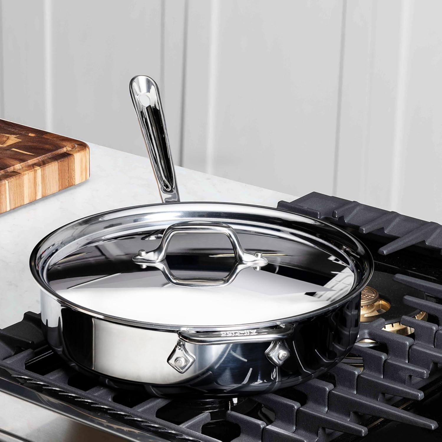 All-Clad D3 Stainless 3-ply Bonded Cookware, Saute Pan with lid, 4 quart
