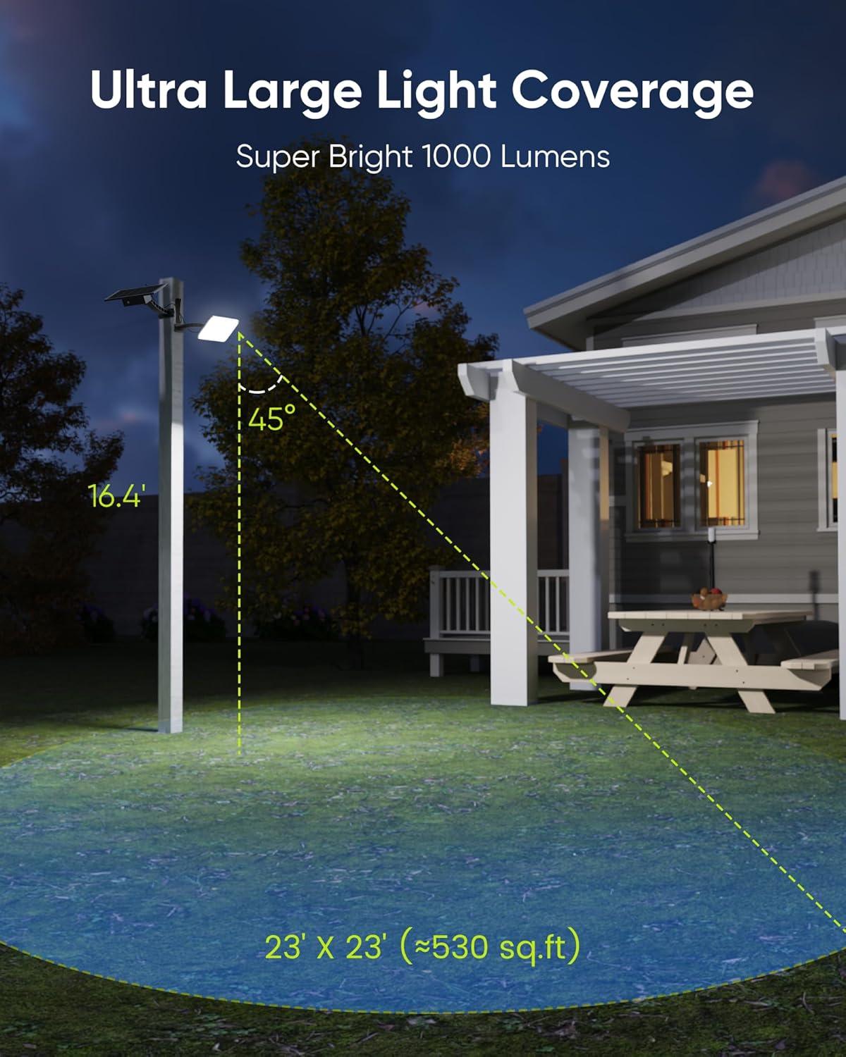 JACKYLED 1000 Lumens 299 LED Solar Lights Outdoor Bright Solar Dusk to Dawn Light with 4000mAh Battery, IP65 Waterproof Outdoor Solar Powered Security Flood Light for Wall Porch Shed Barn