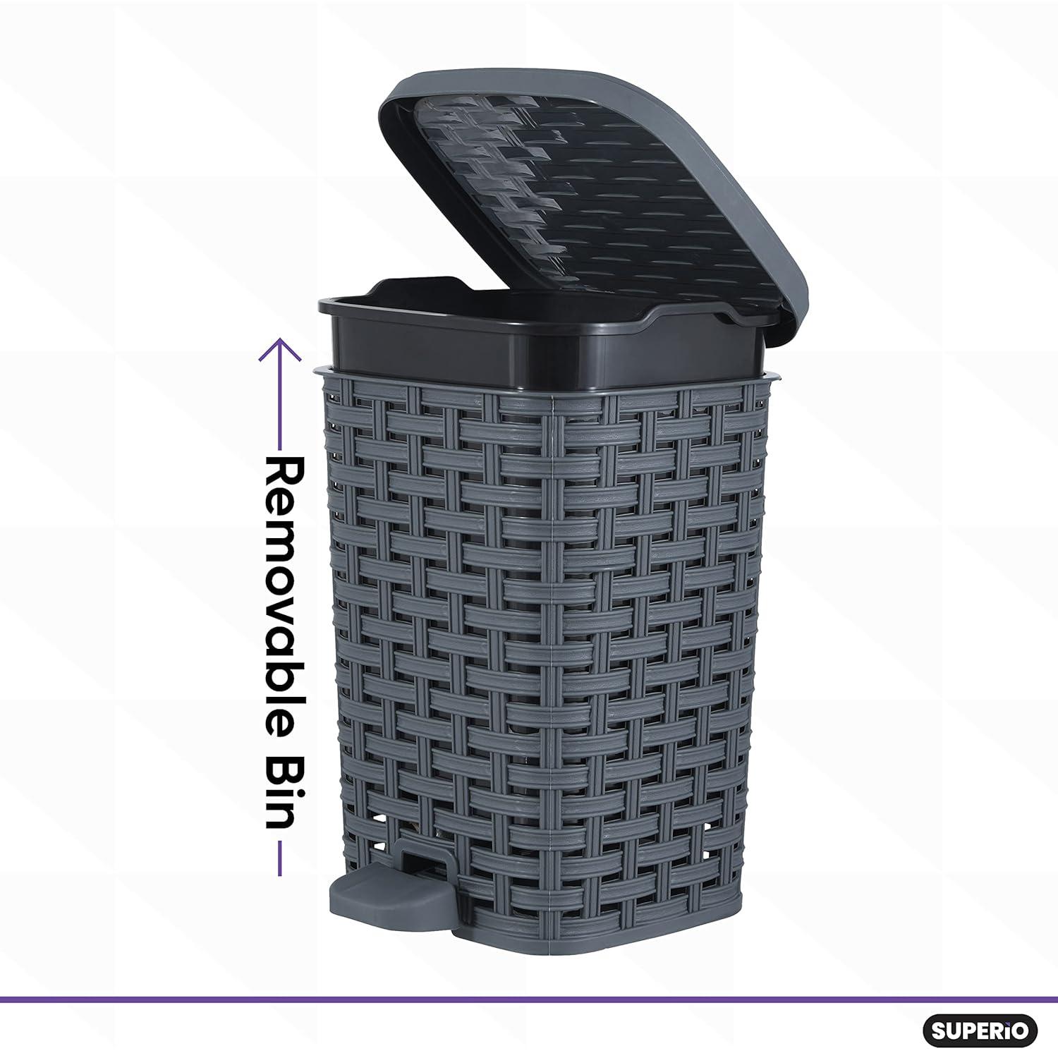 Onyx Grey Plastic Wicker Style Pedal Trash Can 1.5 Gallon