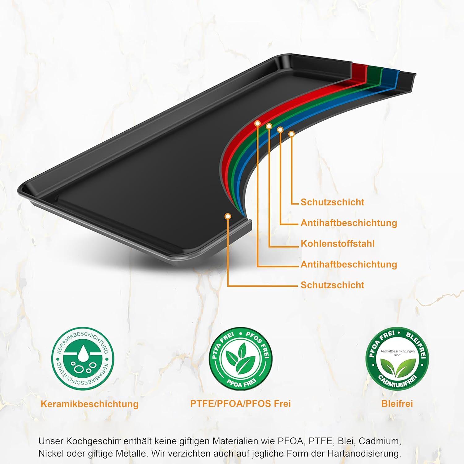 NutriChef 8-Piece Nonstick Stackable Bakeware Set - Pfoa, Pfos, Ptfe Free Baking Tray Set W/ Non-Stick Coating, 450°F Oven Safe, Round Cake, Loaf, Muffin, Wide/Square Pans, Cookie Sheet