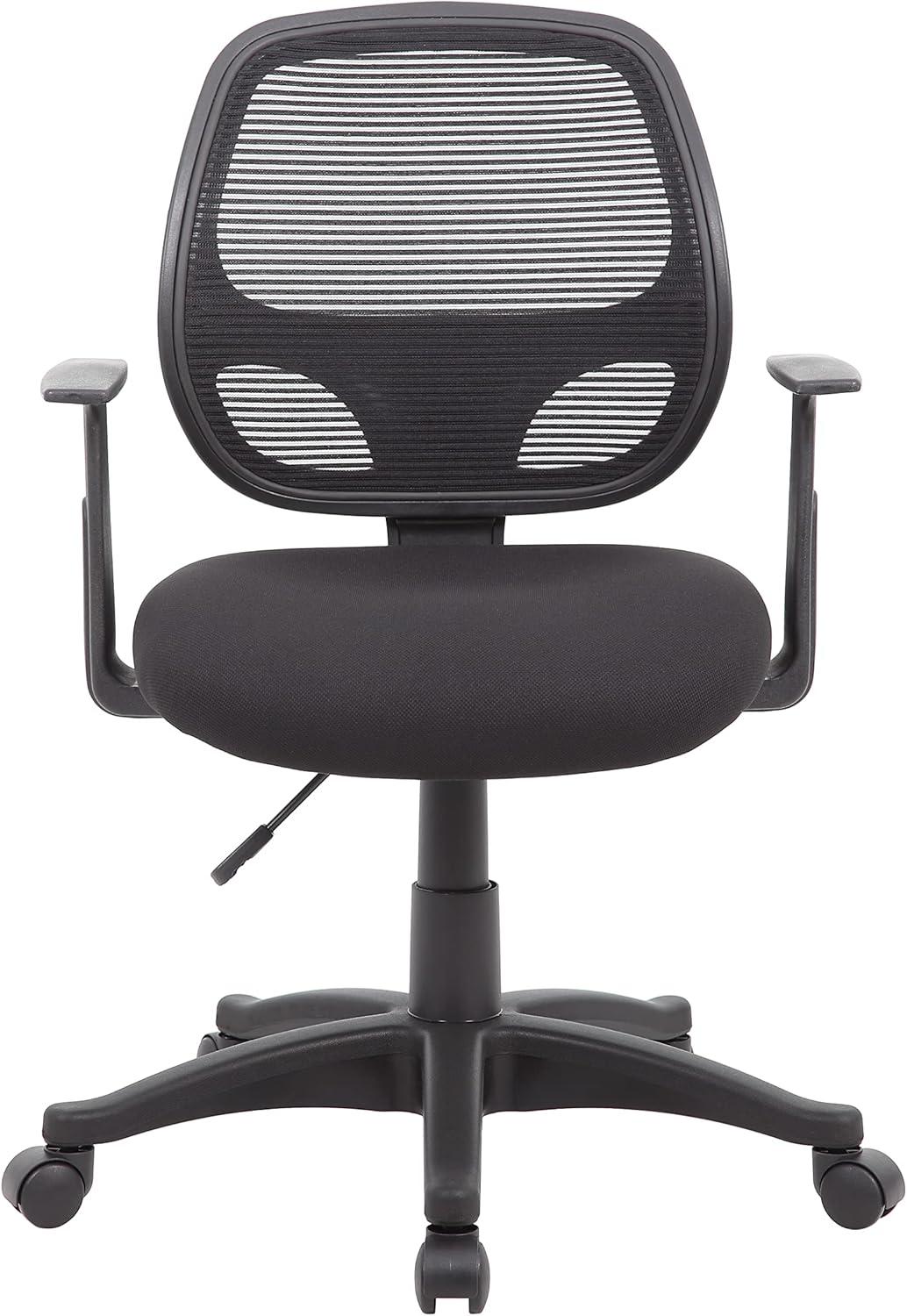 Black Mesh Task Chair with Fixed T-Arms and Lumbar Support