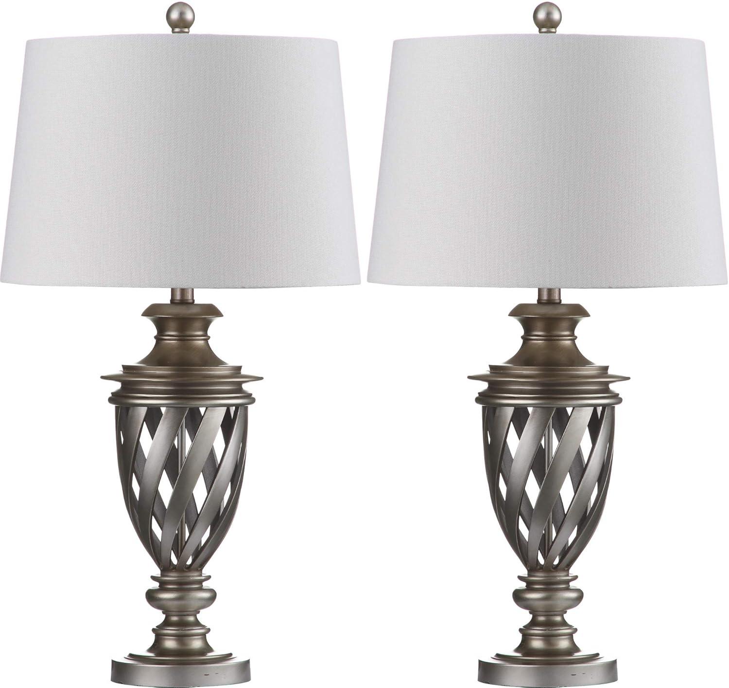 Byron 28.5 Inch Antique Silver Urn Table Lamp Set with White Shades