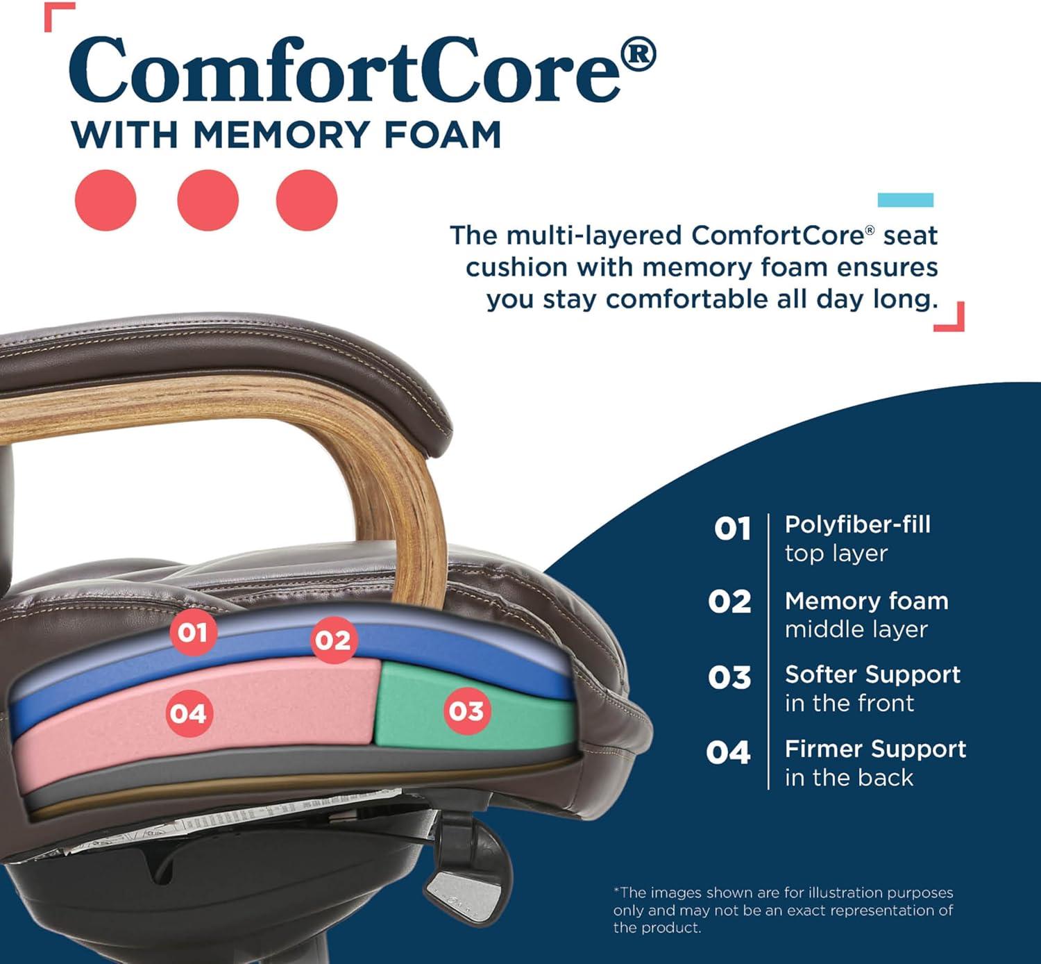 La-Z-Boy La-Z-Boy Harnett Big and Tall Executive Office Chair, Ergonomic High-Back Chair with Solid Wood Arms, ComfortCore with Memory Foam Cushions, Bonded Leather