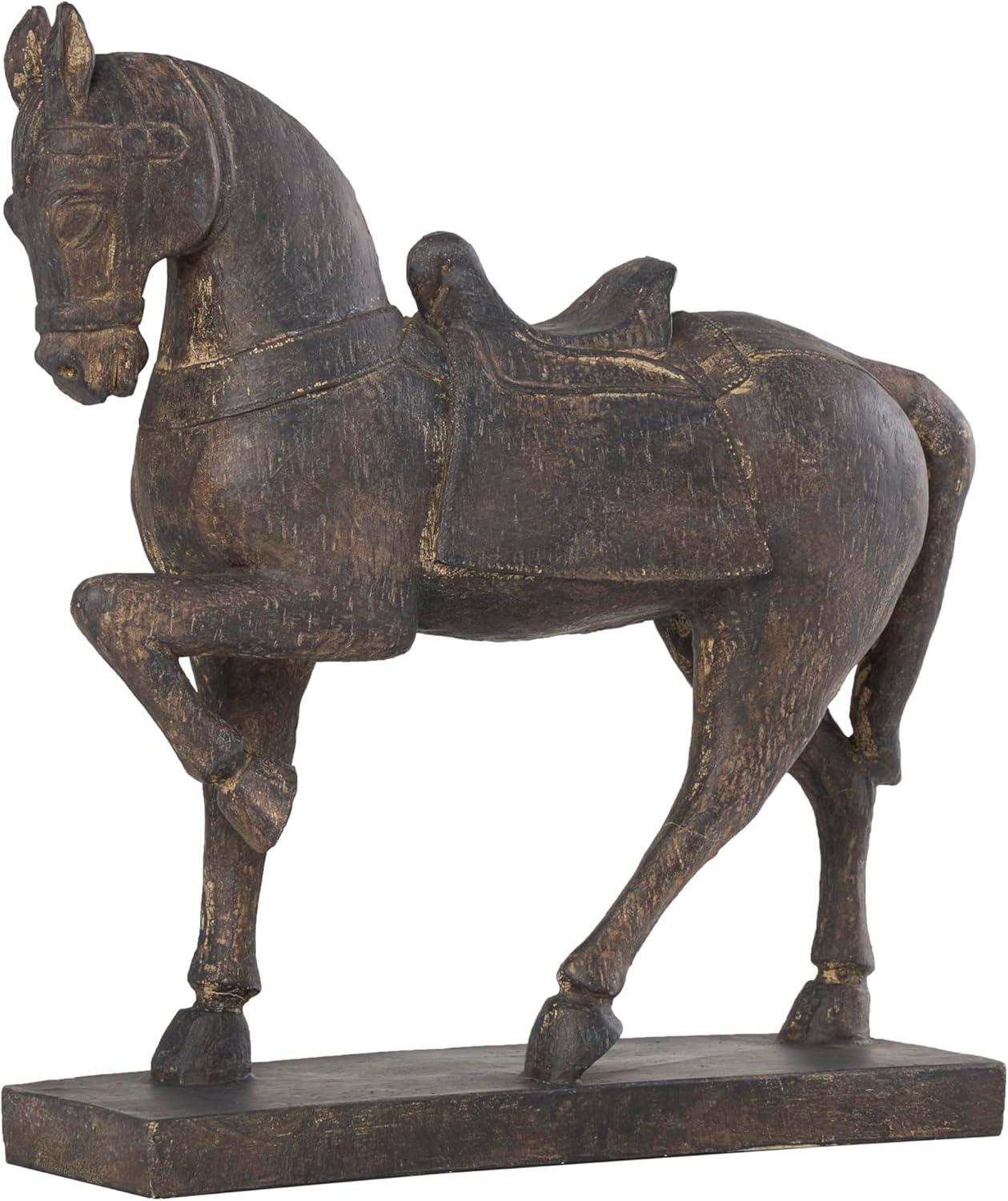 14" x 15" Brown Polystone Prancing Horse Sculpture, by DecMode