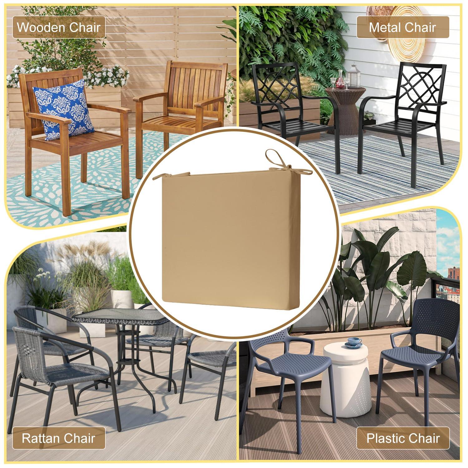 LOVTEX Outdoor Chair Cushions Set of 4, Waterproof Patio Chair Cushions with Ties, 18.5 x 16 x 3 inch, Khaki