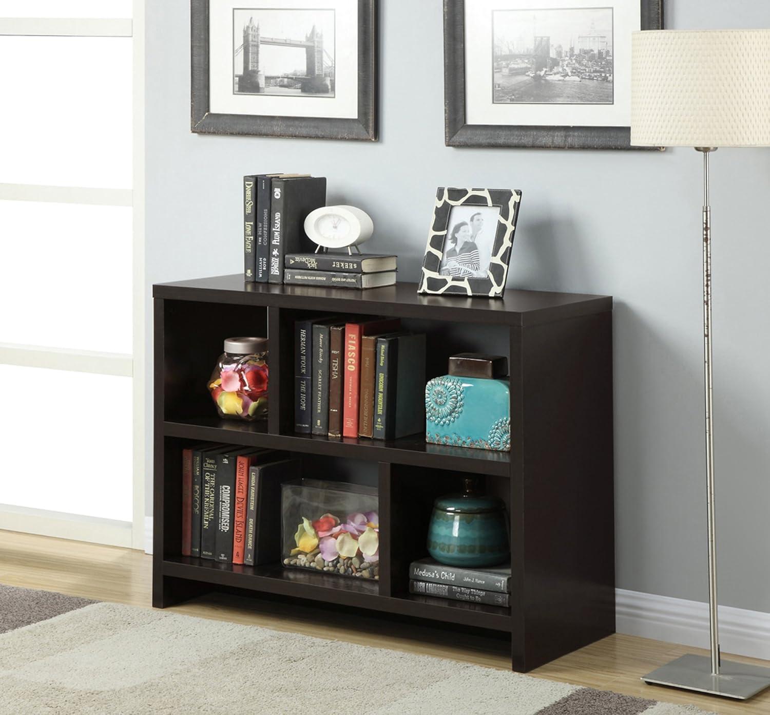 Espresso Woodgrain Modern Console Bookcase with Cubes